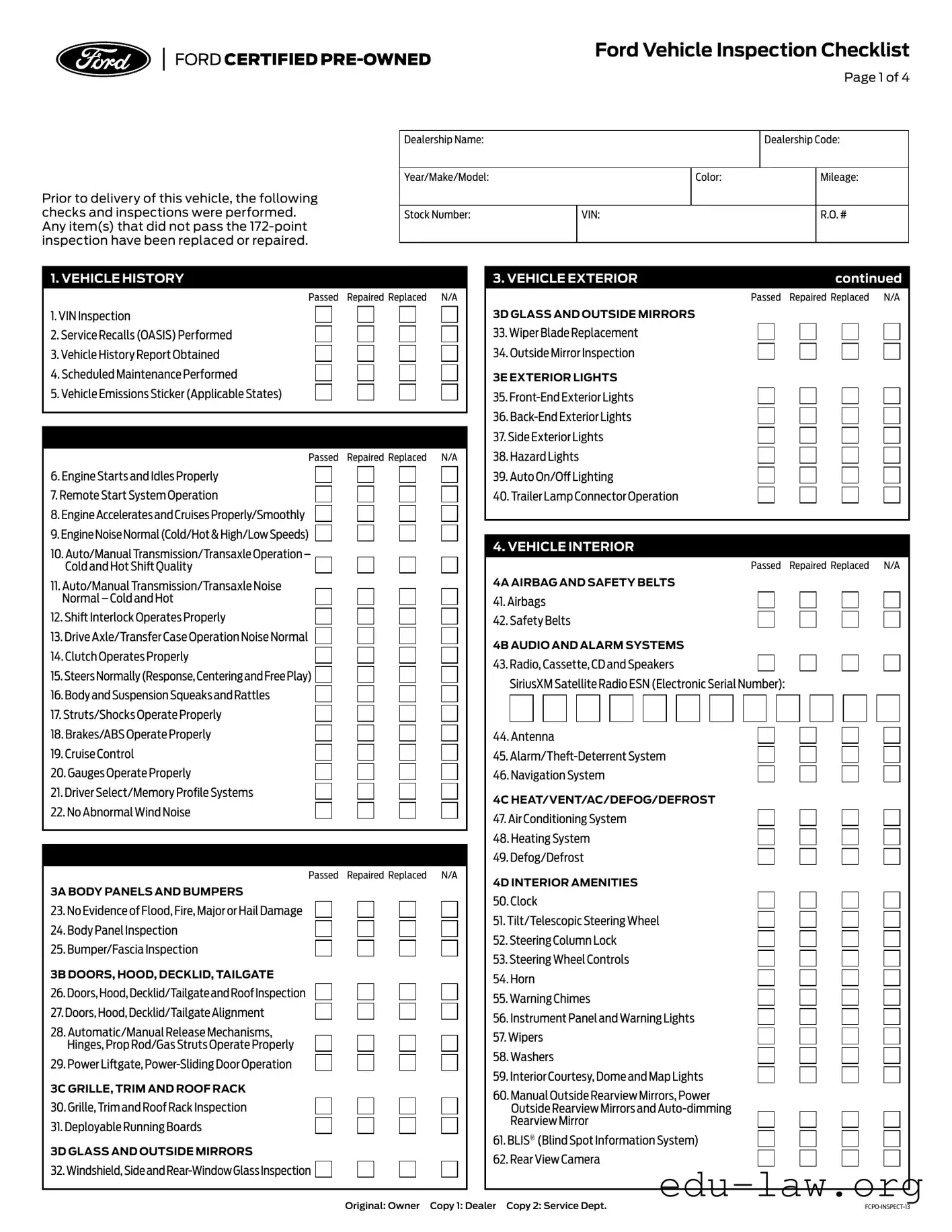 Fill in Your Ford Service Checklist Template