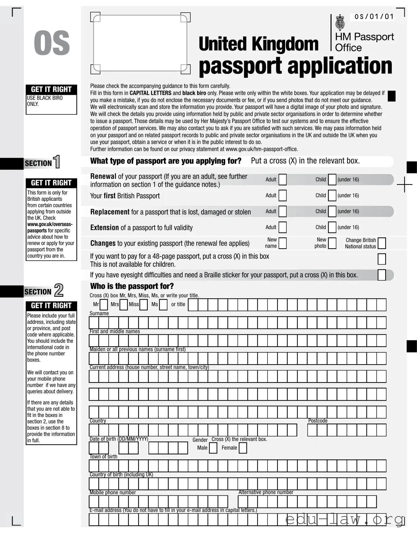 Fill in Your Uk Passport Application Template
