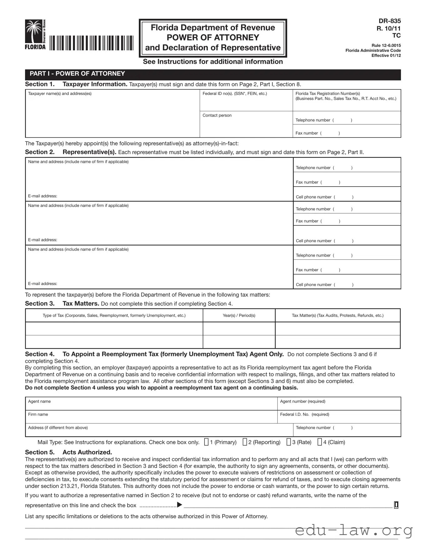 Fill in Your Tax POA dr 835 Template