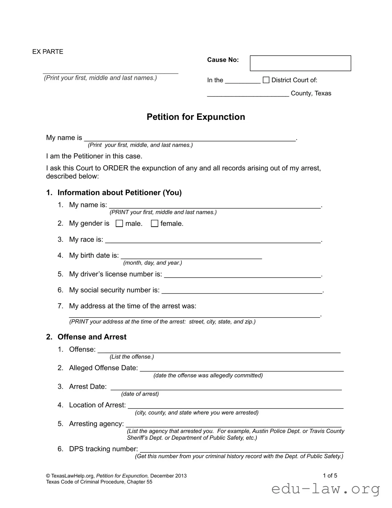 Fill in Your Petition Expunction Texas Template