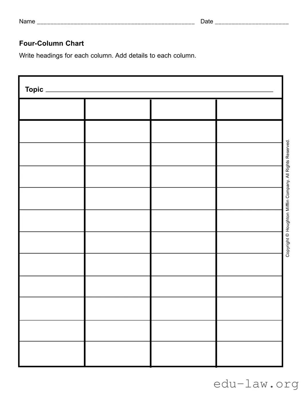 Fill in Your Four Column Chart Template