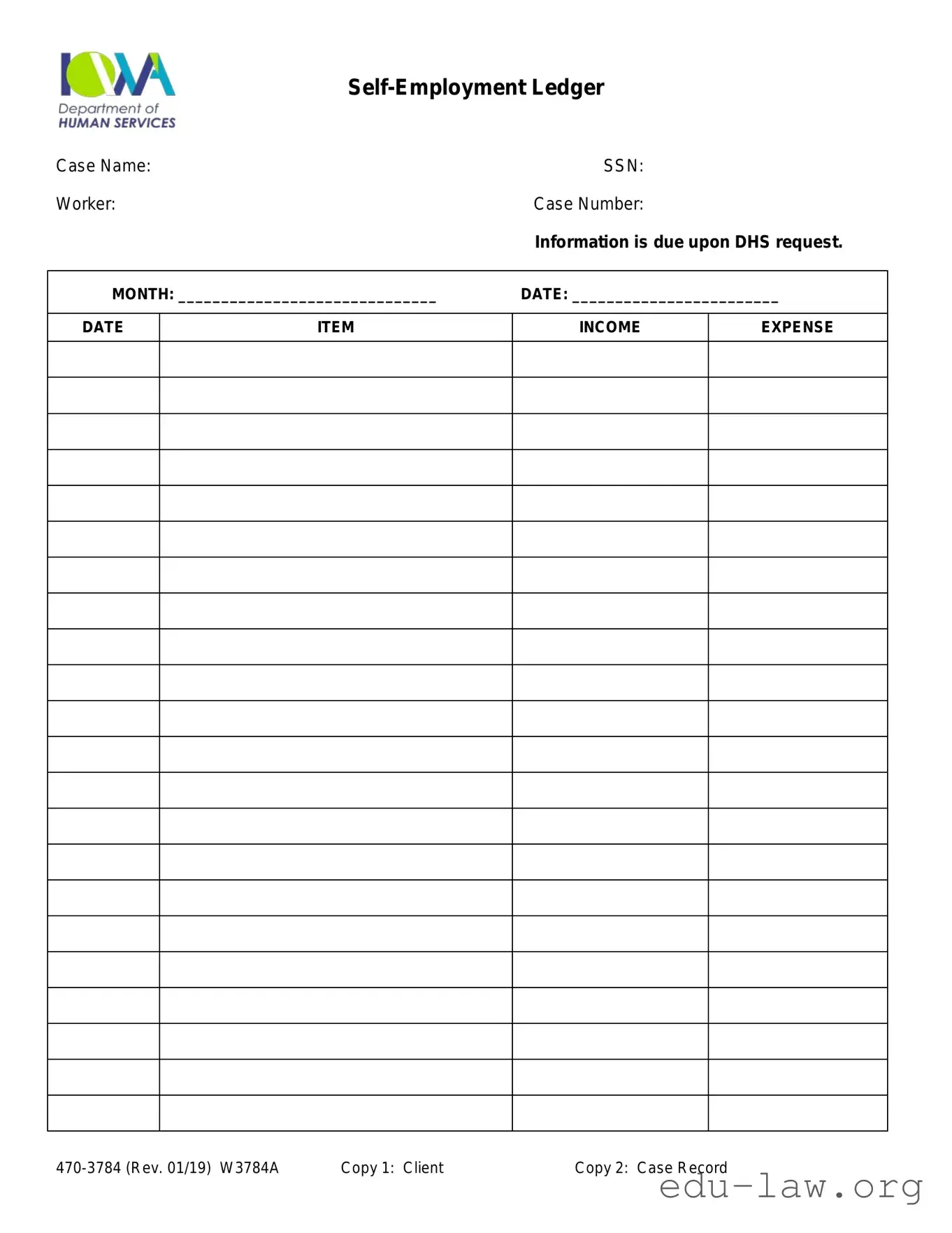 Fill in Your Self Employment Ledger Template