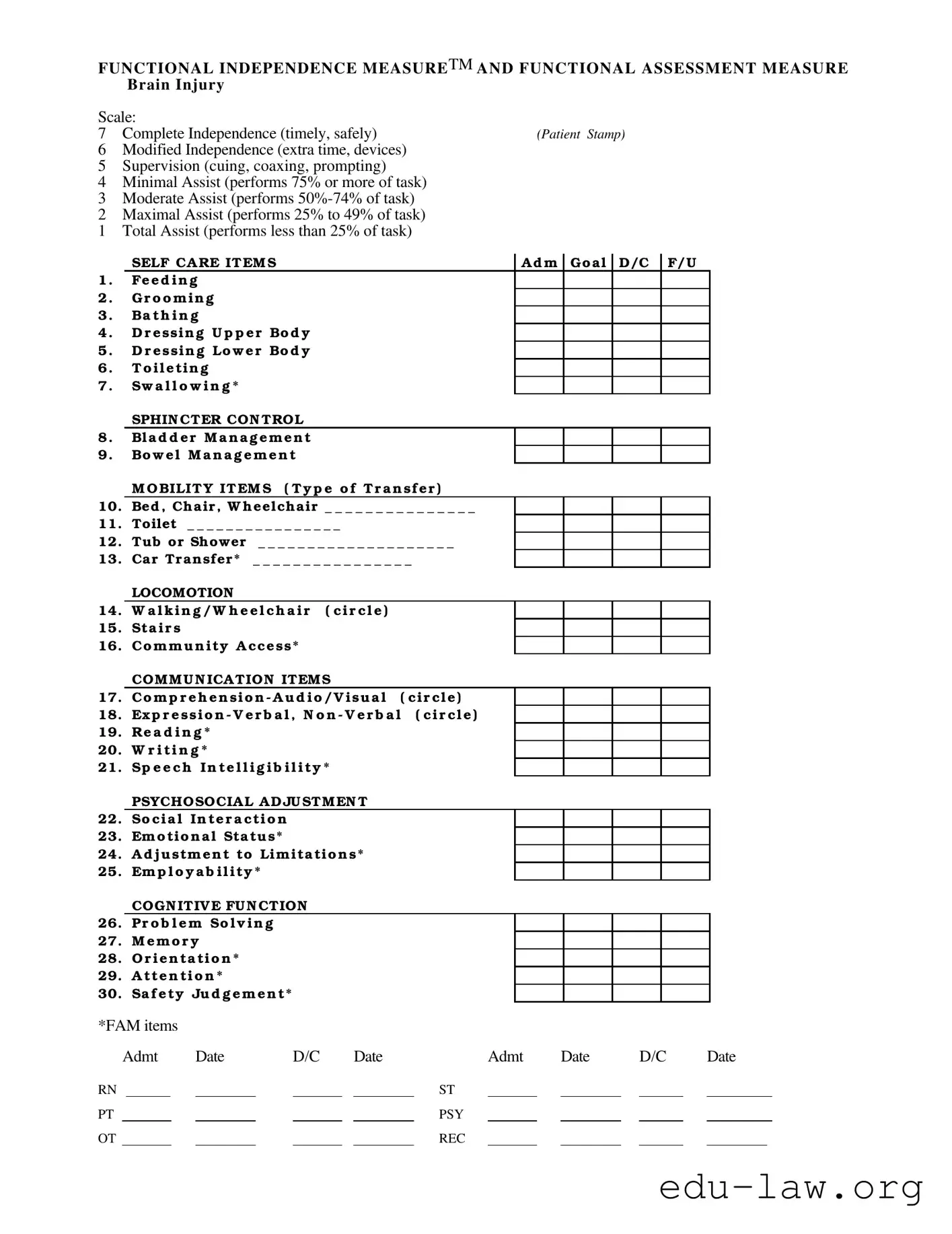 Fill in Your Fim Scale Template