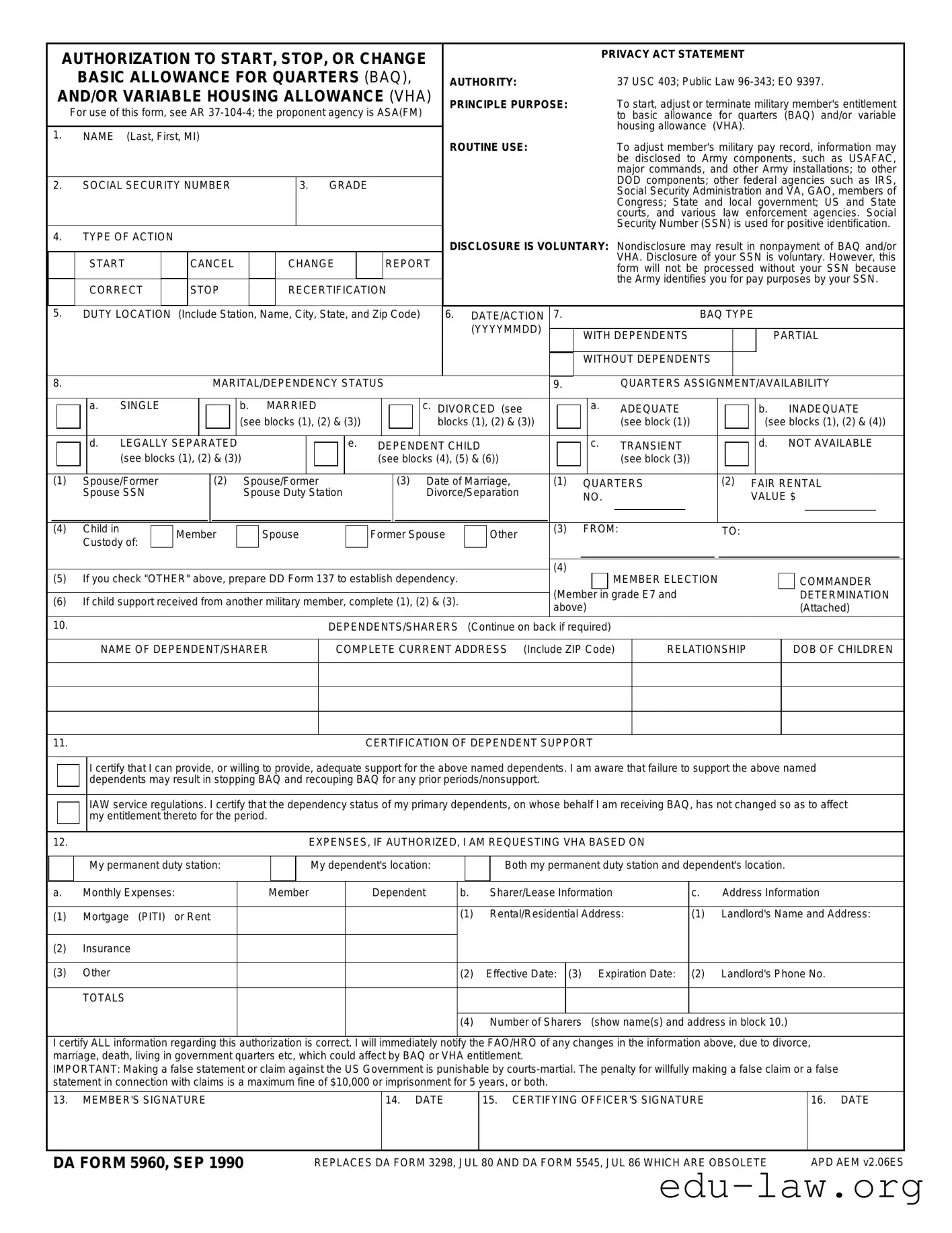 Fill in Your DA 5960 Template