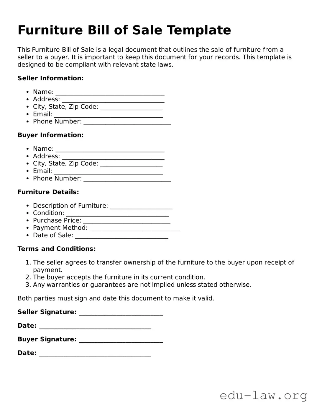 Furniture Bill of Sale Template
