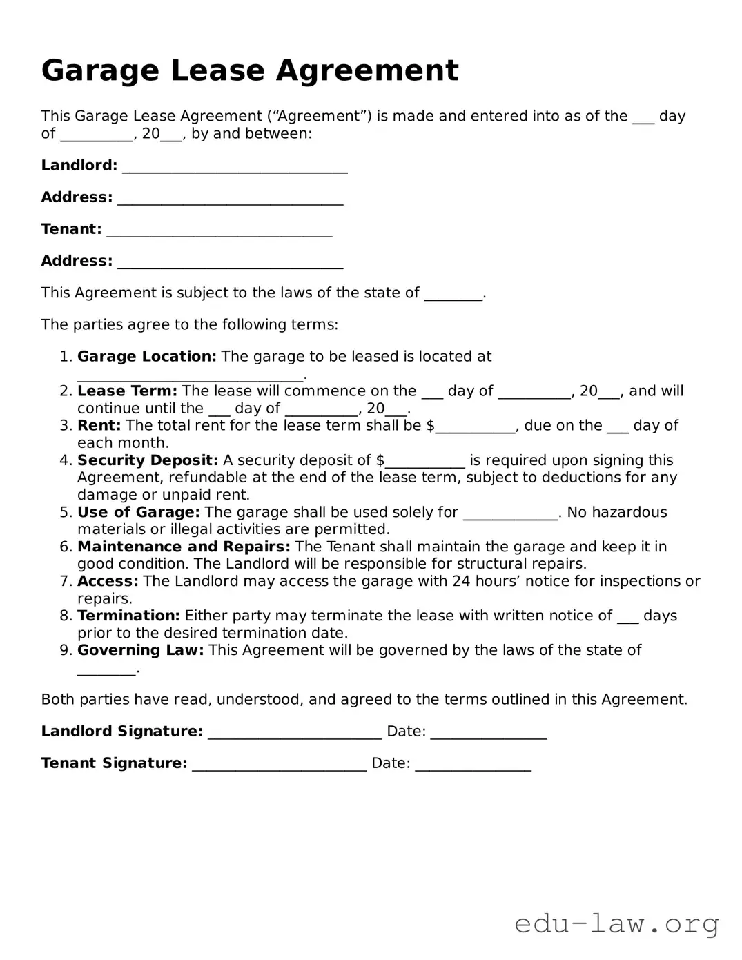 Garage Lease Agreement Template