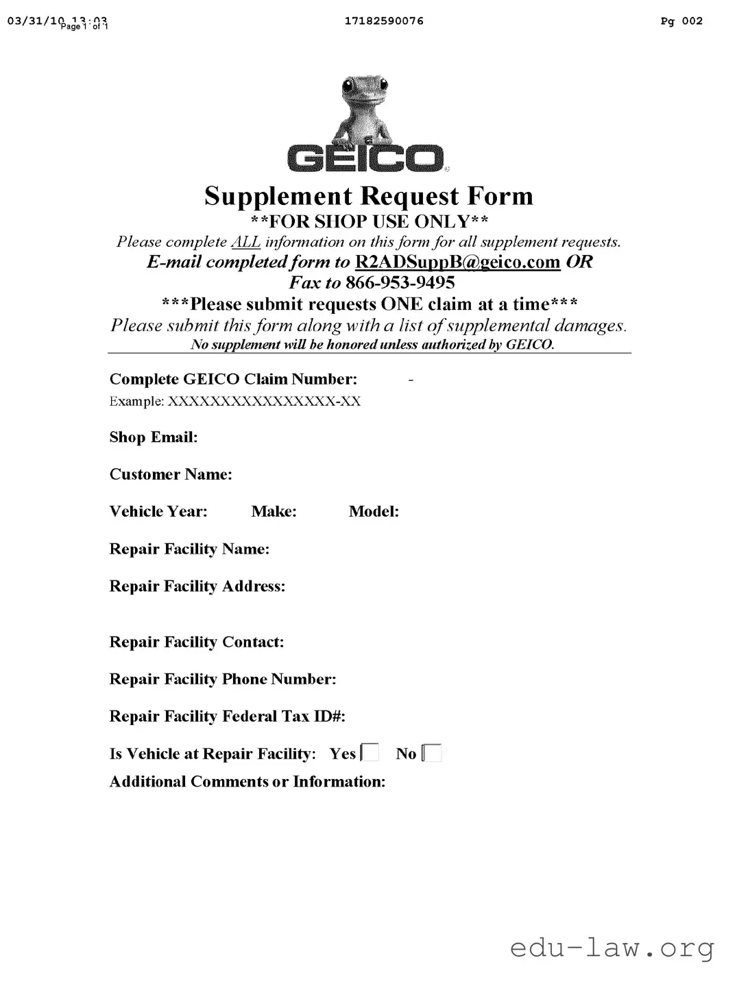 Fill in Your Geico Supplement Request Template