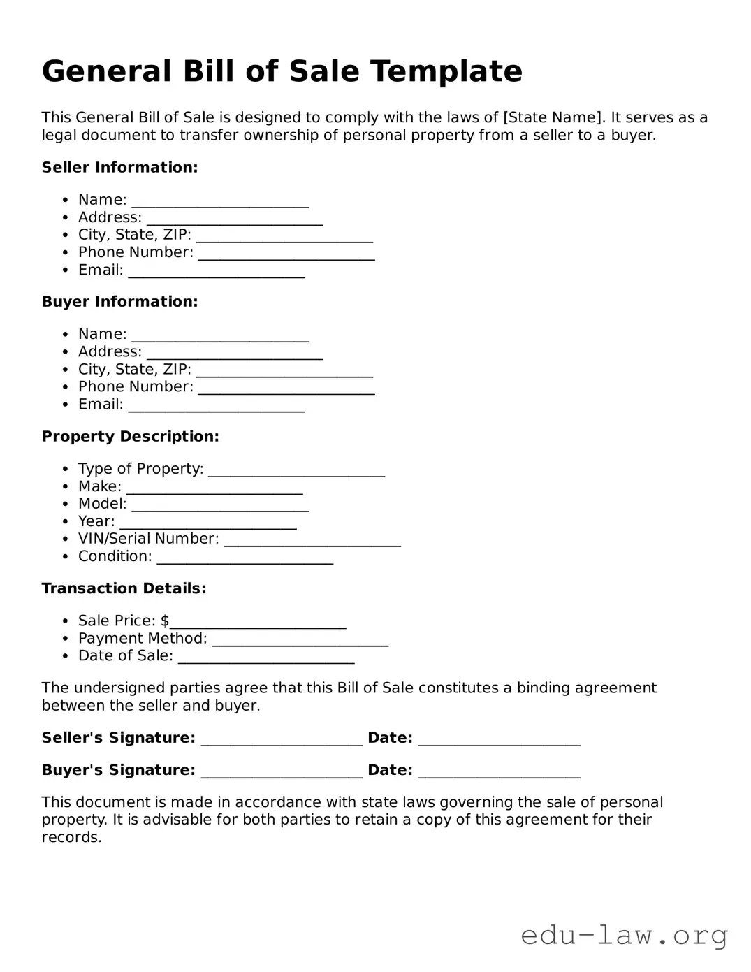 General Bill of Sale Template