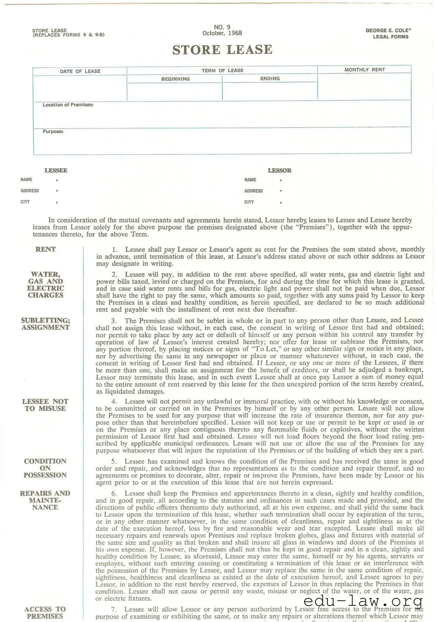 Fill in Your George Cole Lease Template