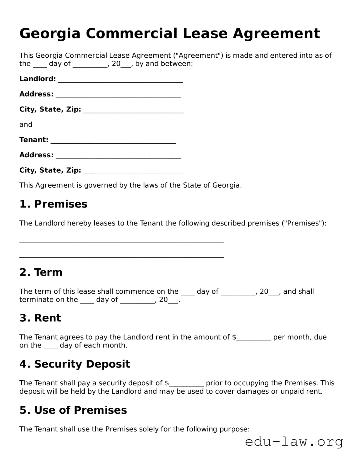 Legal  Commercial Lease Agreement Template for Georgia