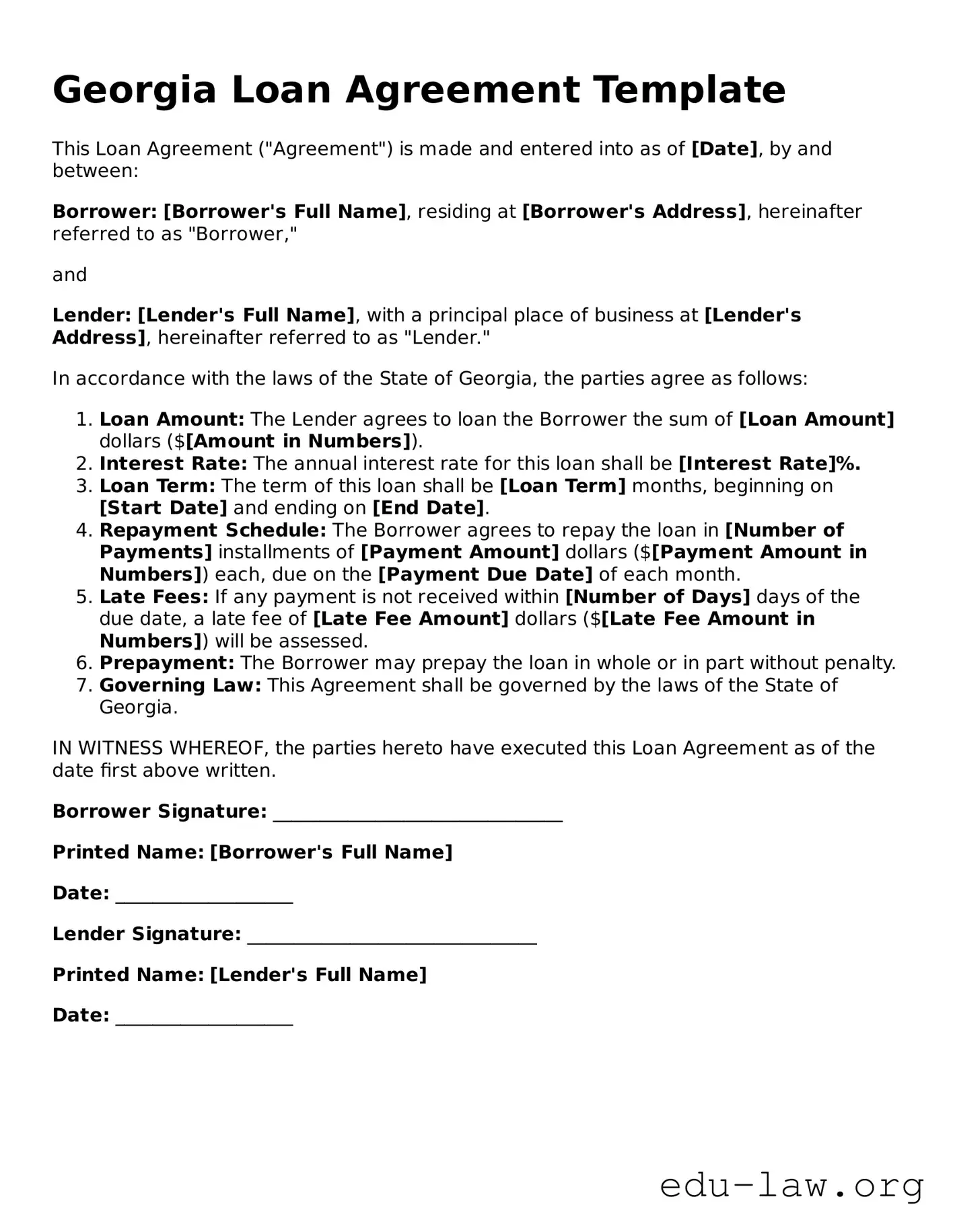 Legal  Loan Agreement Template for Georgia