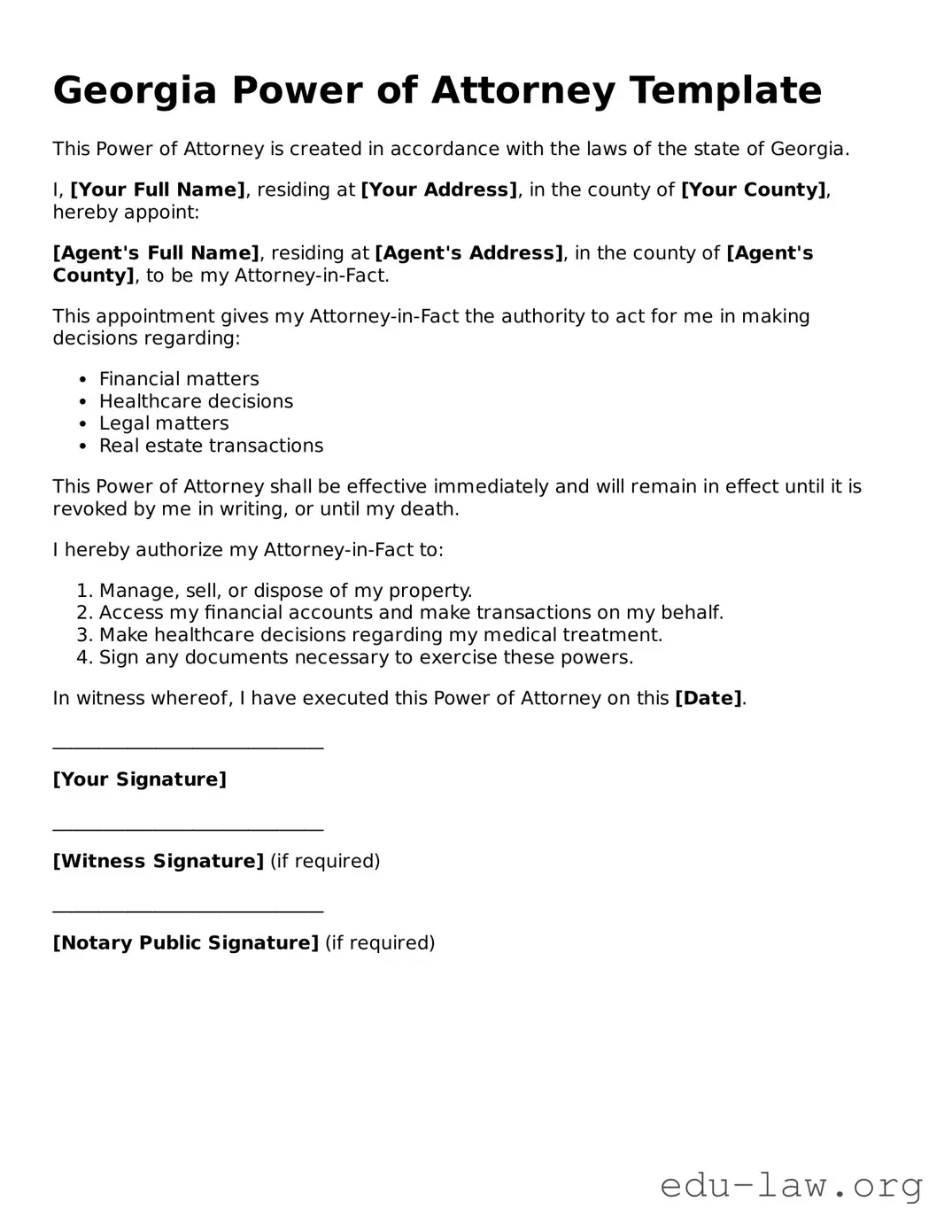 Legal  Power of Attorney Template for Georgia