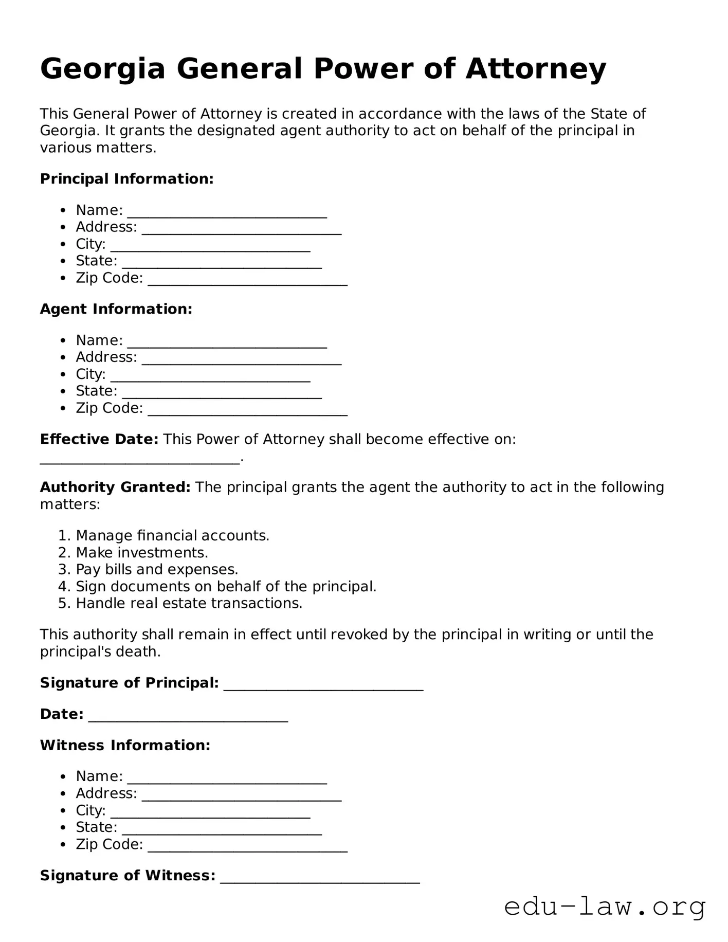 Legal  General Power of Attorney Template for Georgia