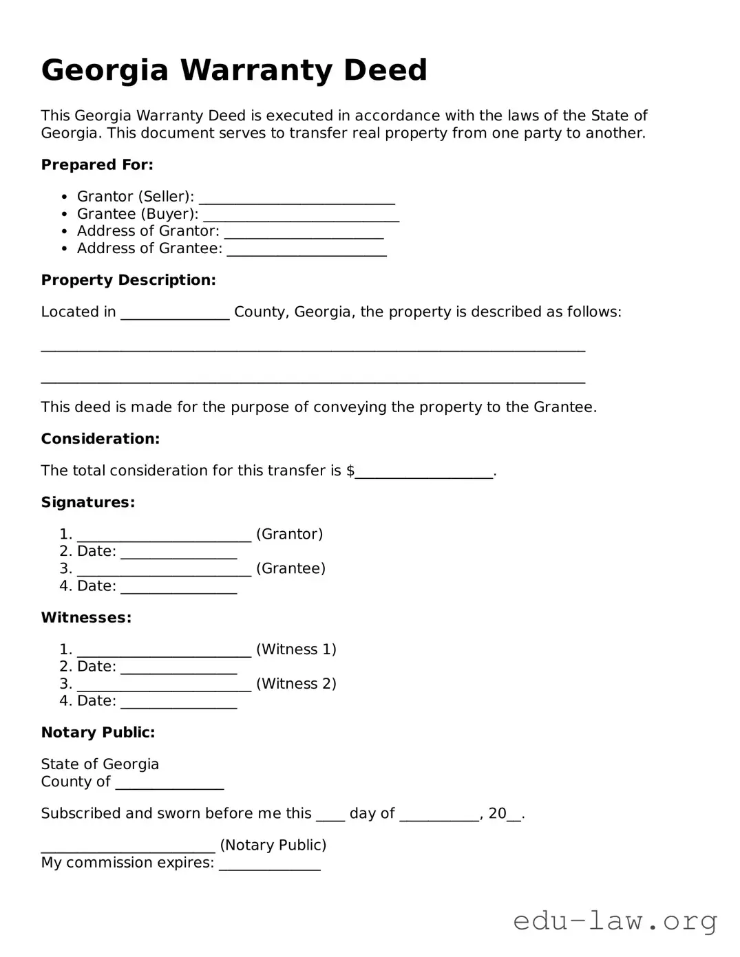 Legal  Deed Template for Georgia
