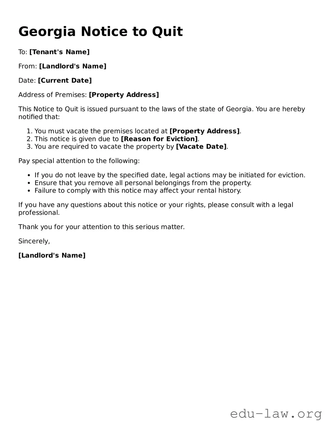 Legal  Notice to Quit Template for Georgia