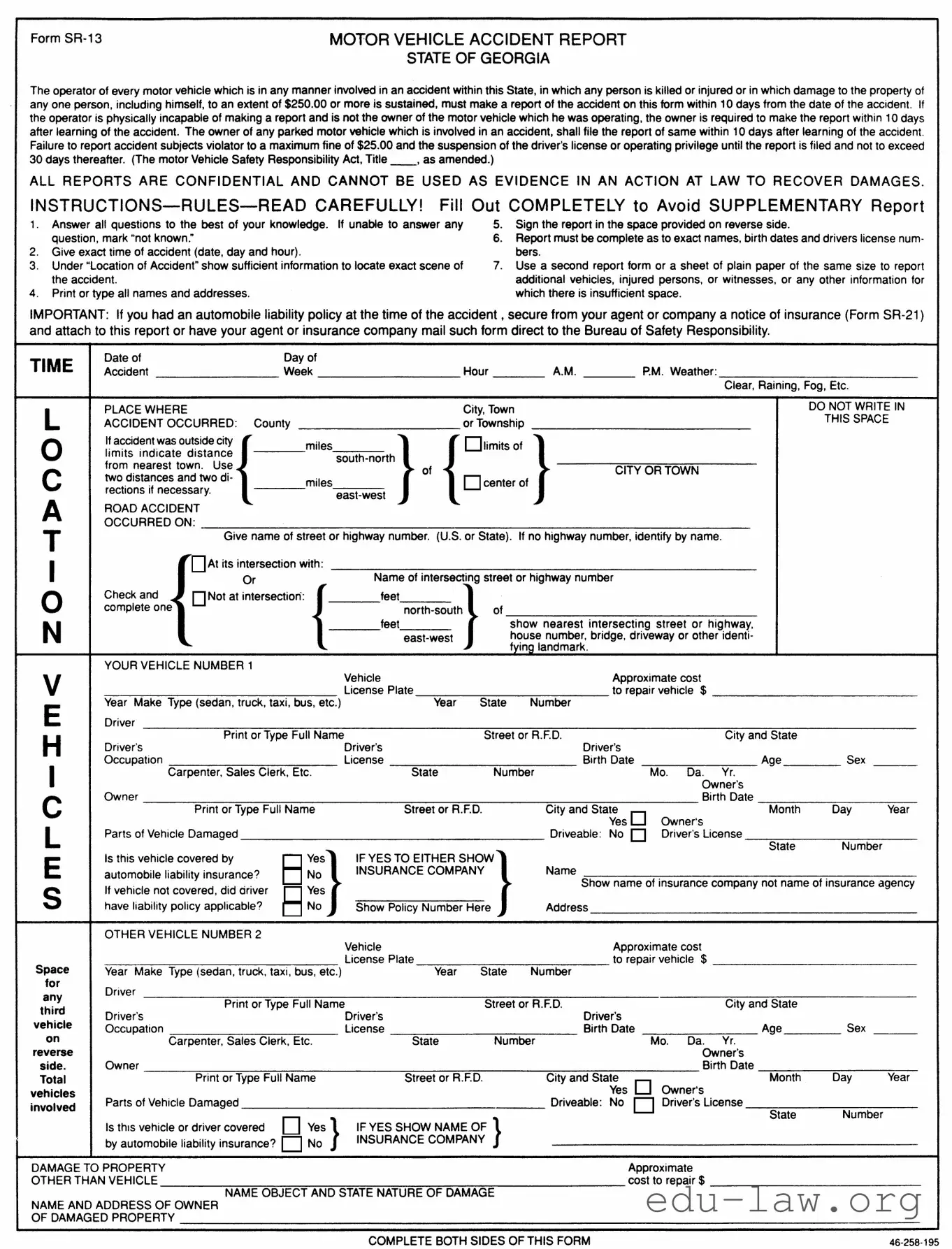 Fill in Your Personal Accident Report Sr 13 Ga Template