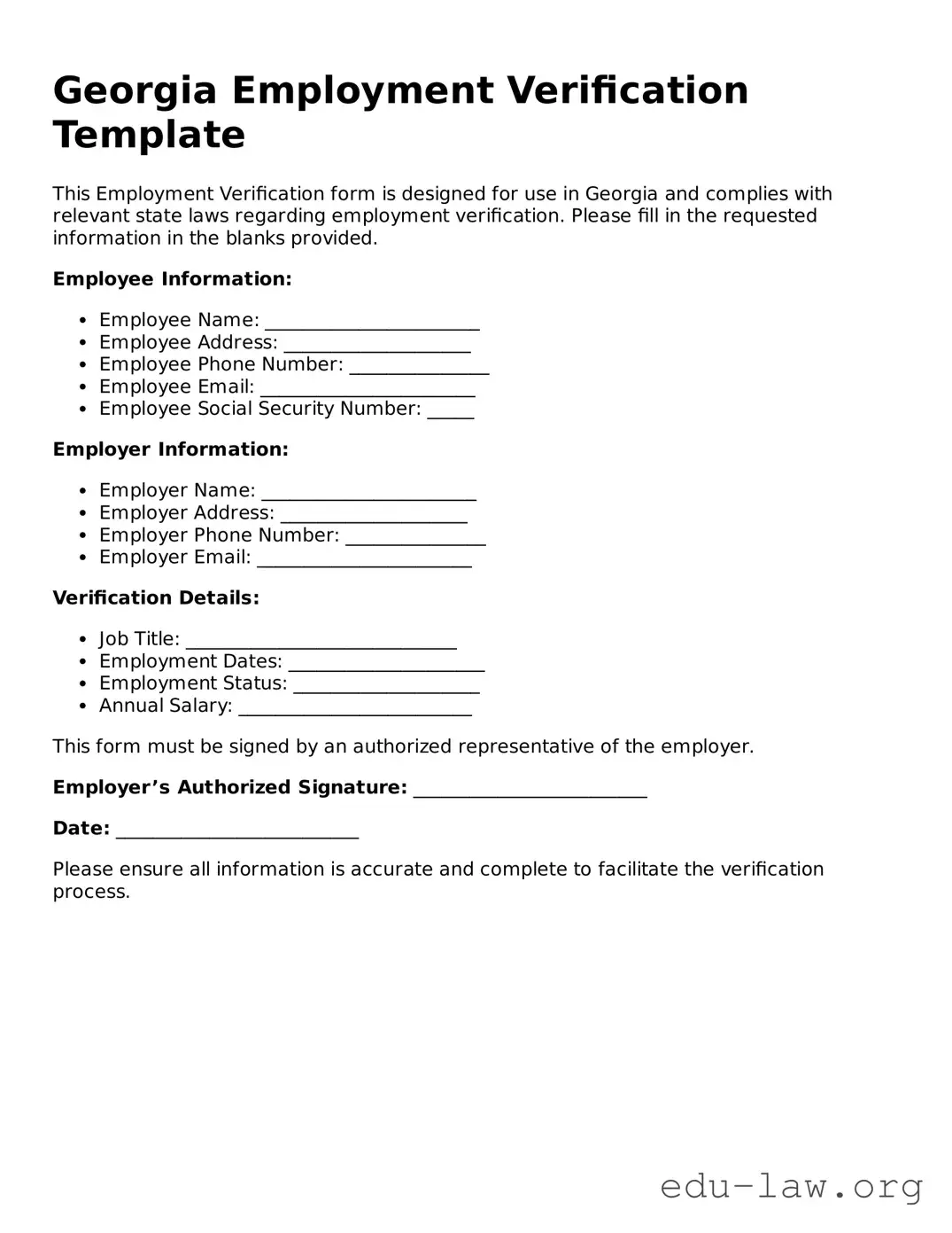 Legal  Employment Verification Template for Georgia