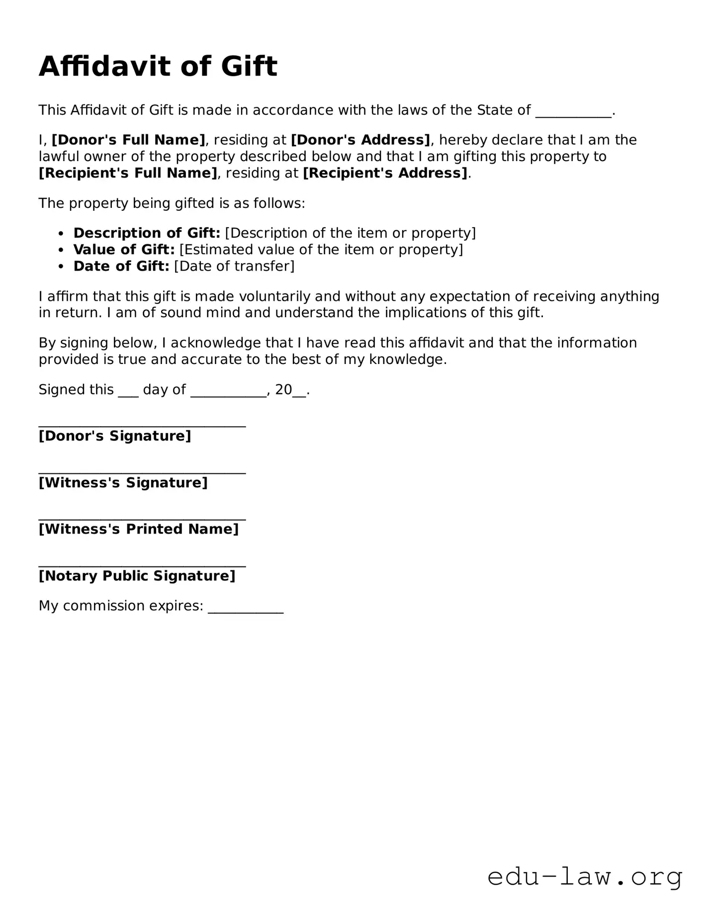 Affidavit of Gift Template
