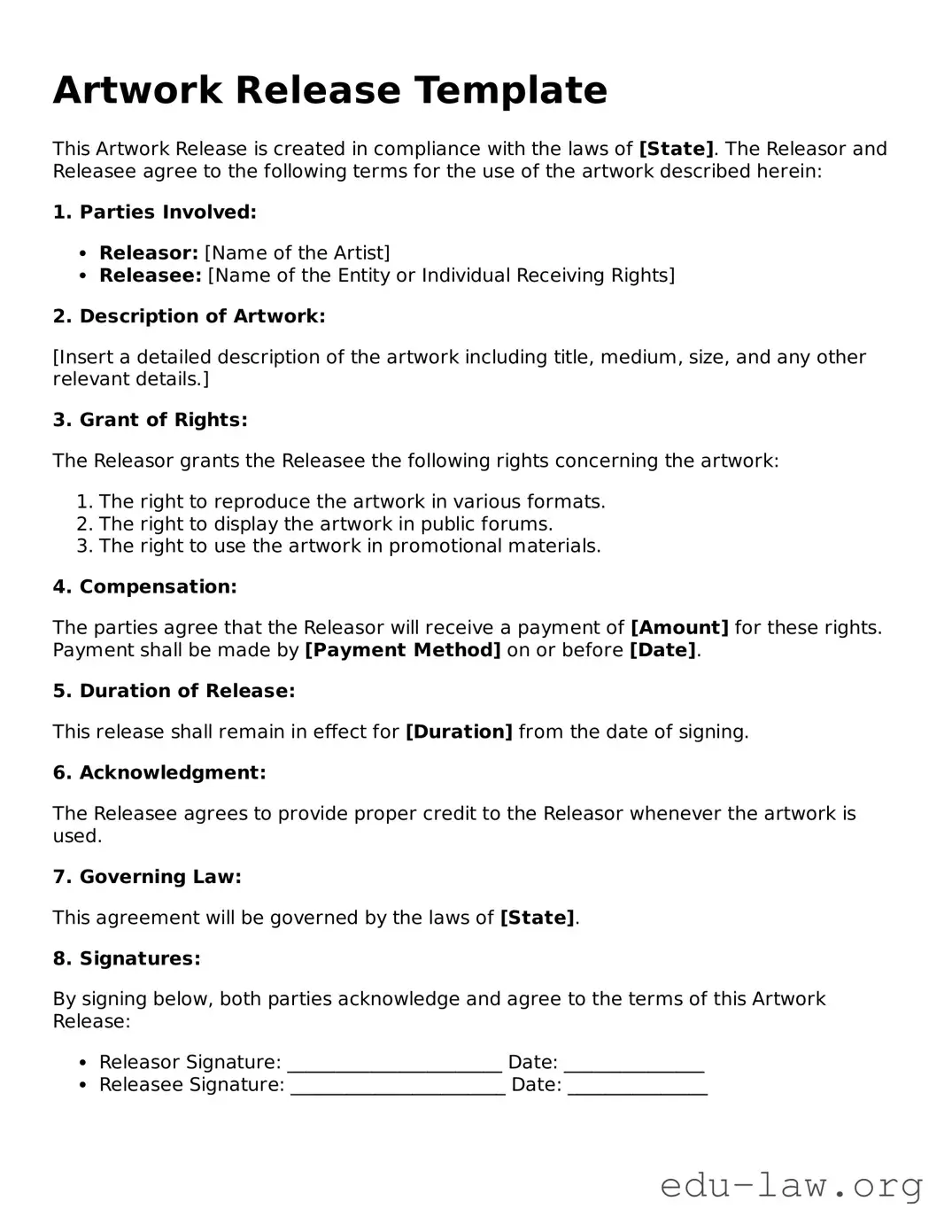 Artwork Release Template