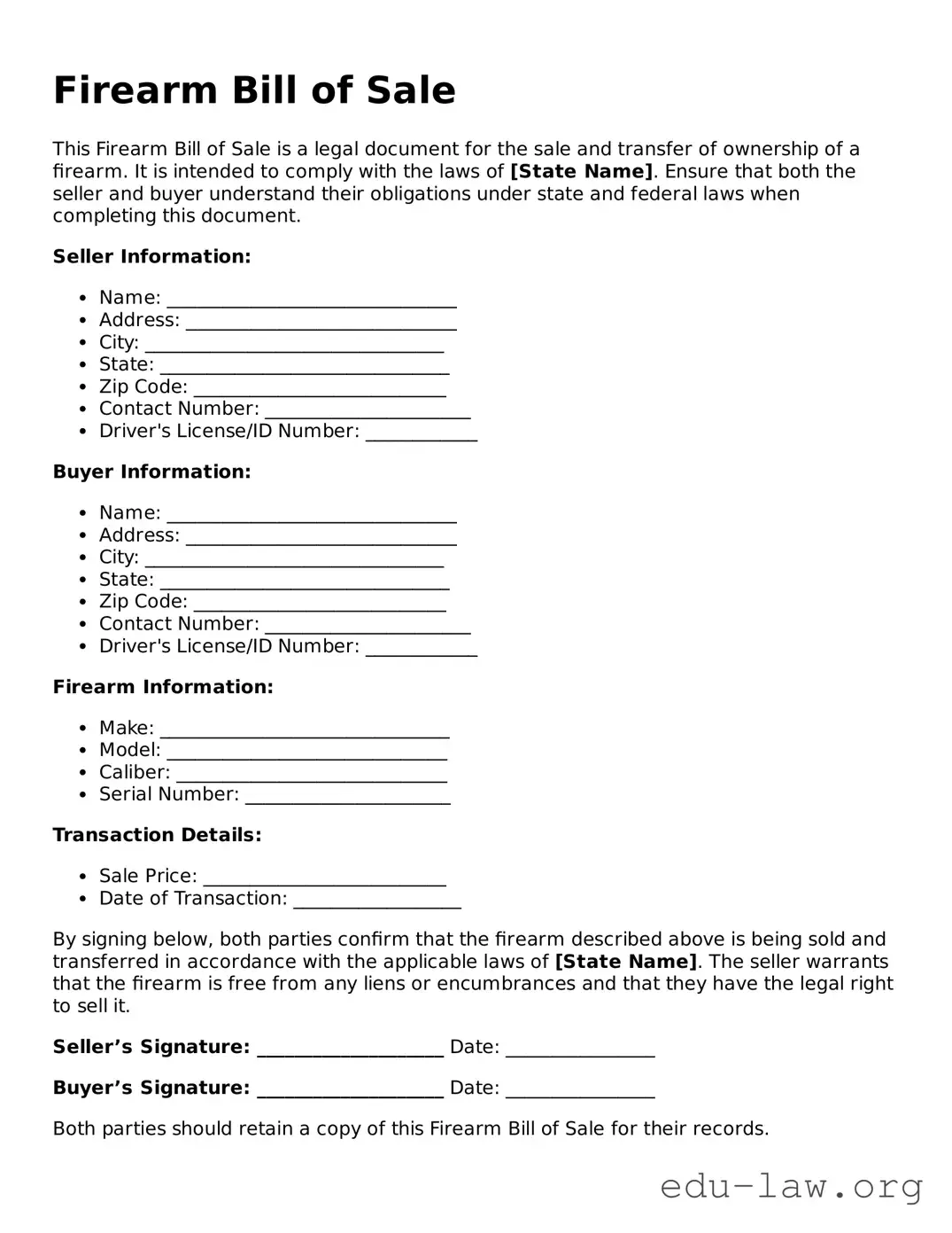Firearm Bill of Sale Template