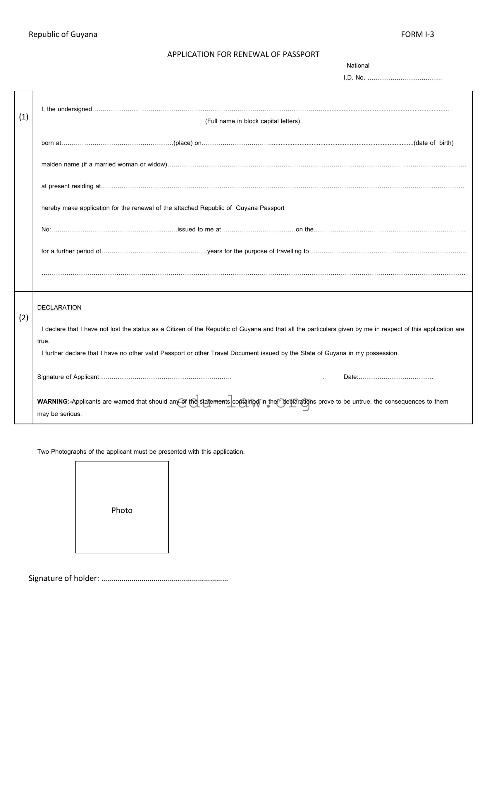Fill in Your Guyana Passport Renewal Template