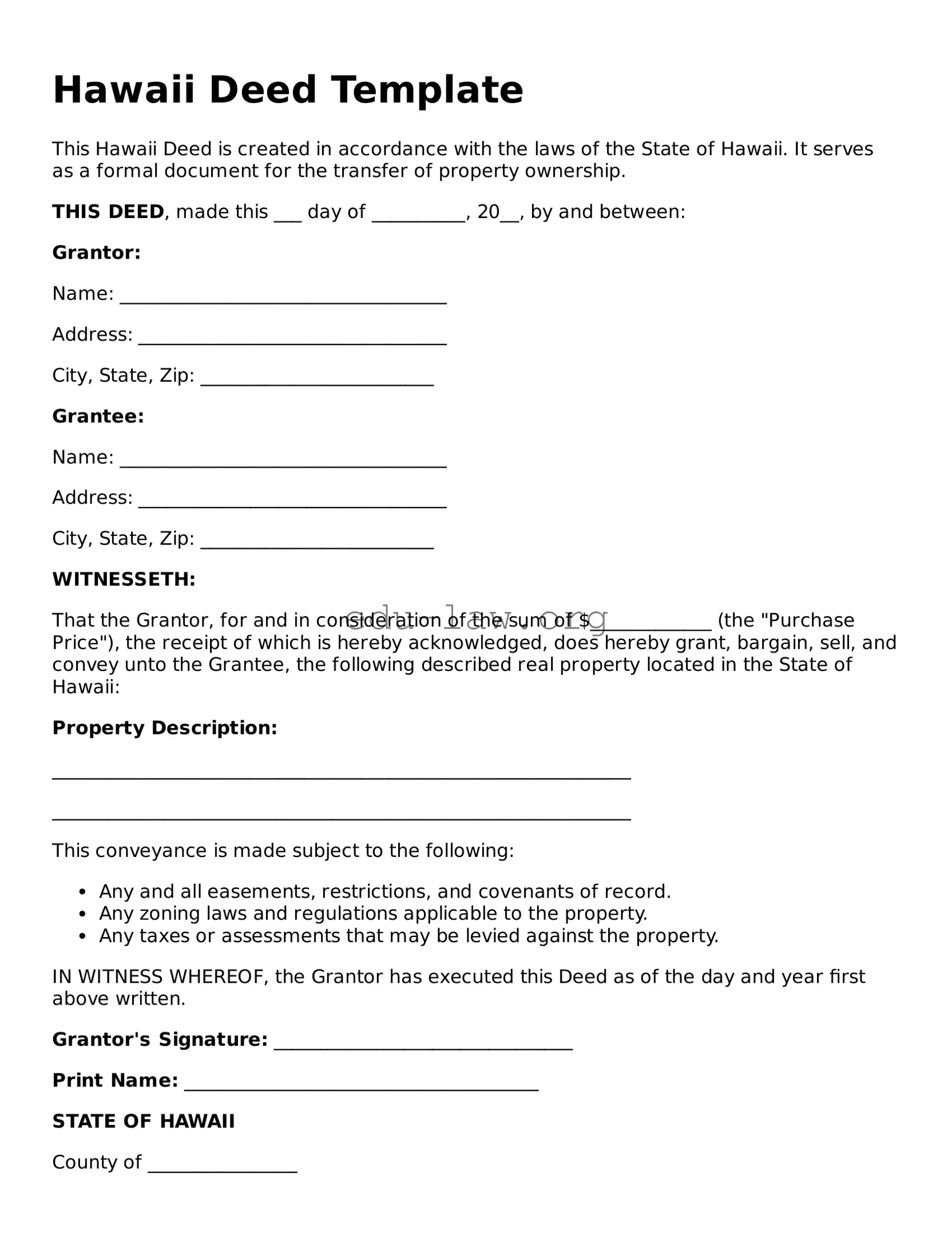 Legal  Deed Template for Hawaii