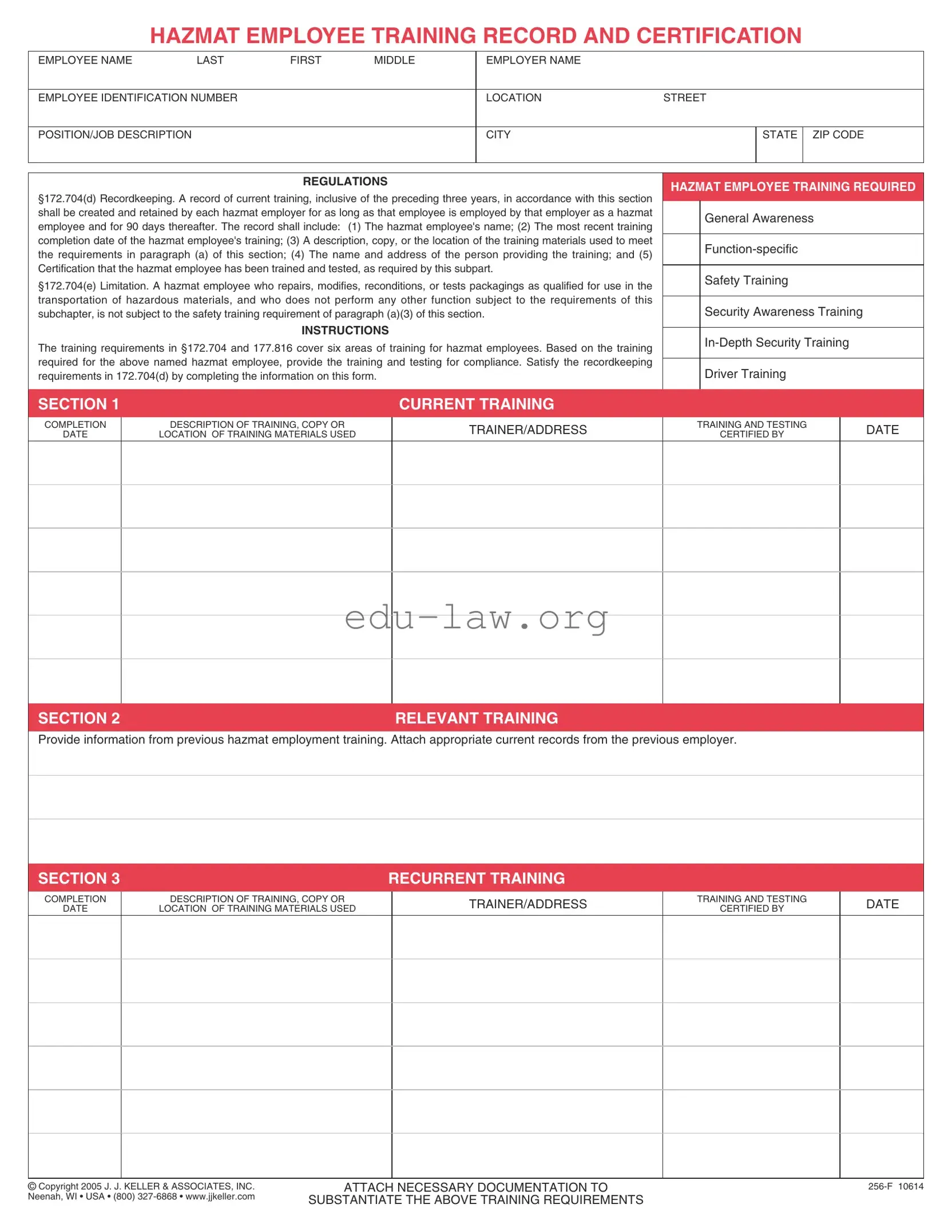 Fill in Your Hazmat Employee Training Record Template