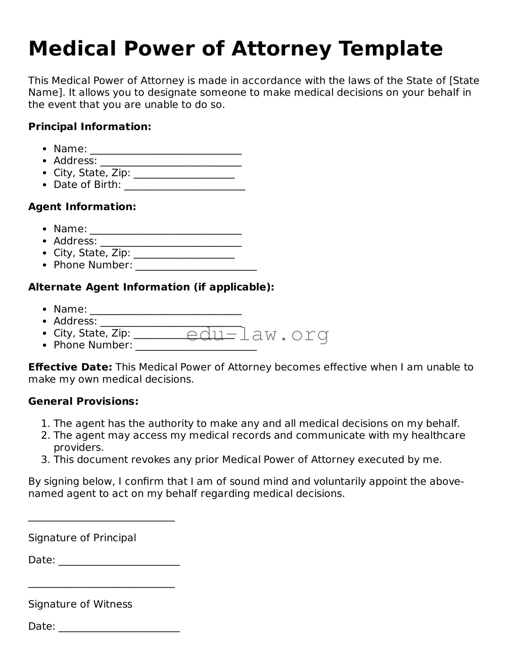 Medical Power of Attorney Template