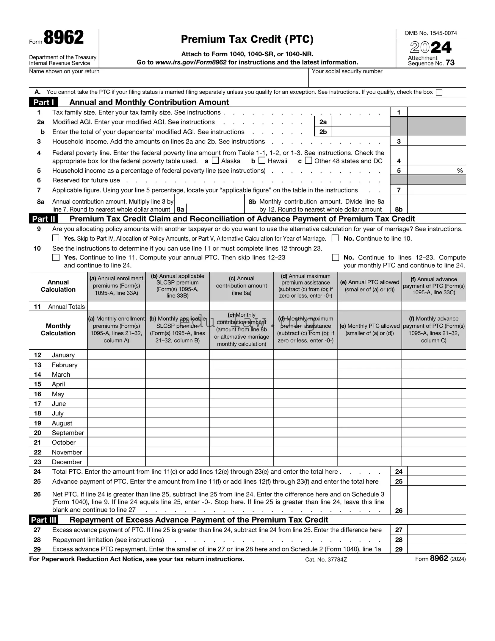 Fill in Your IRS 8962 Template
