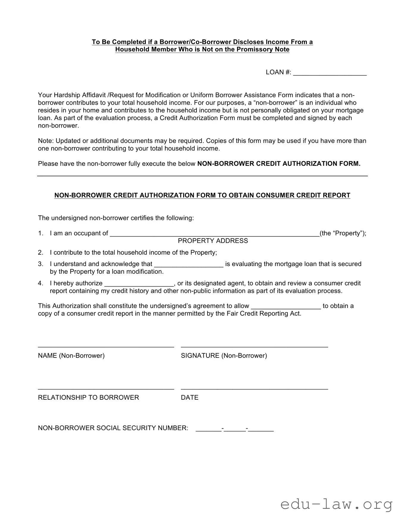 Fill in Your Non Borrower Credit Authorization Template