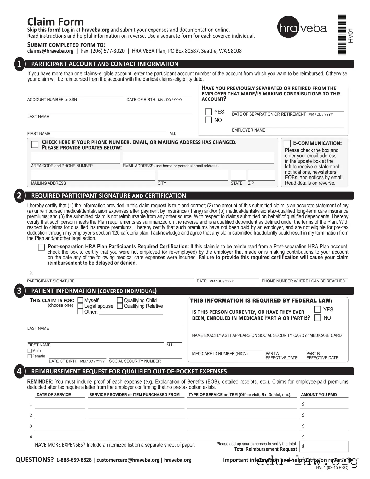 Fill in Your Claim Hv01 Template