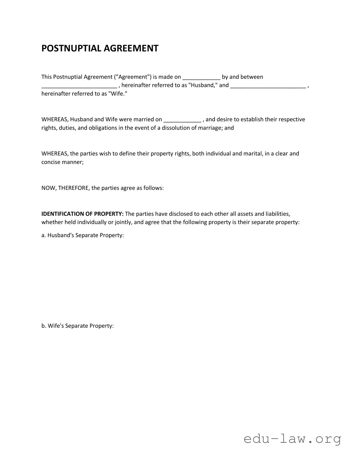 Fill in Your Postnuptial Agreement Template