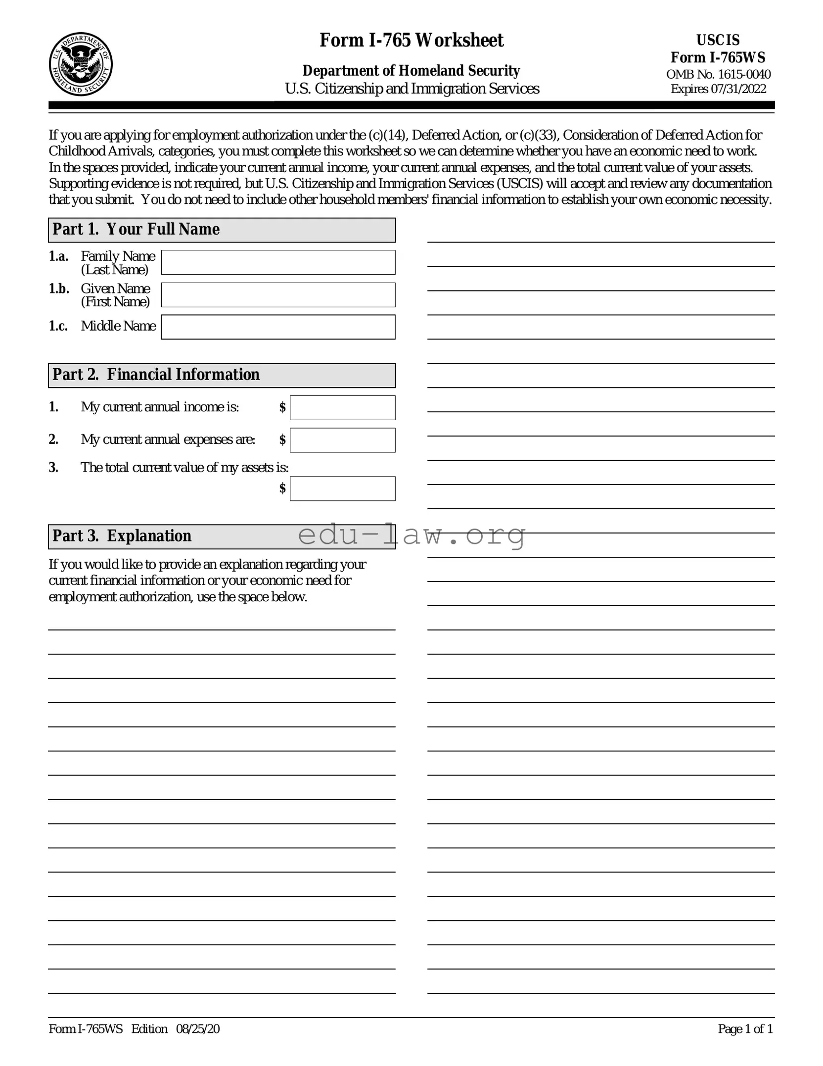 Fill in Your I 765Ws Template