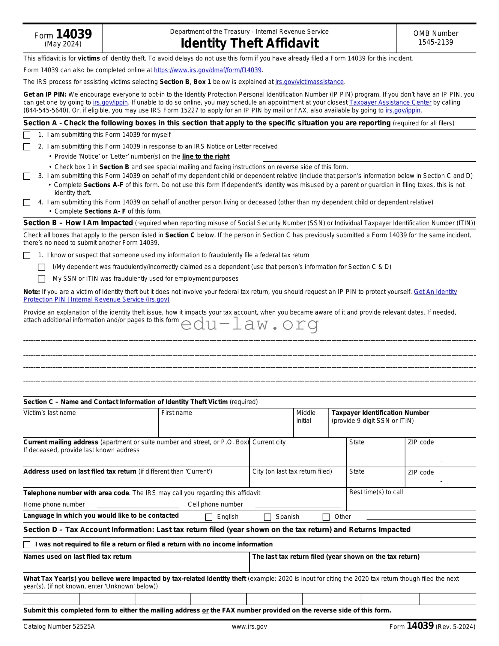 Fill in Your IRS 14039 Template