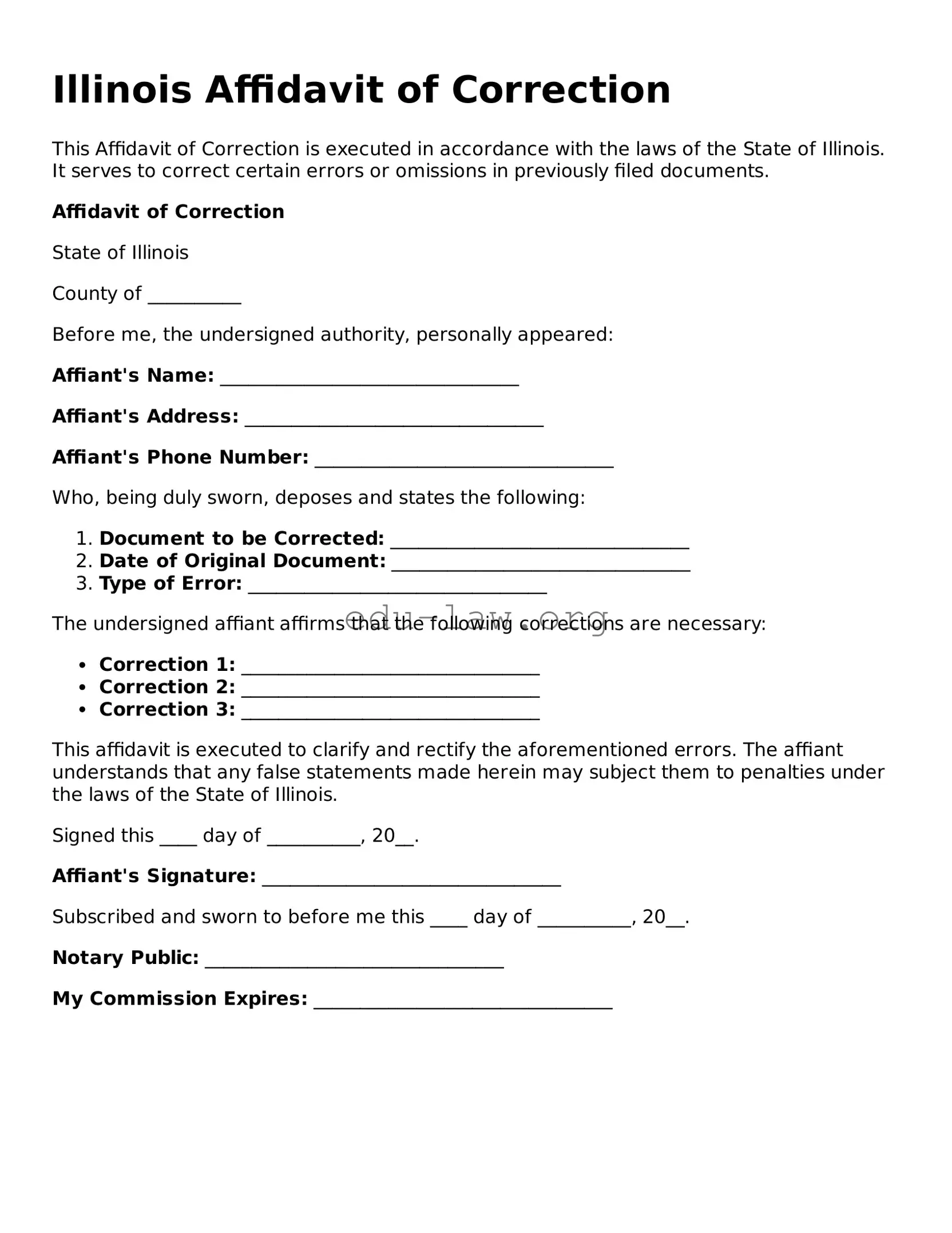 Legal  Affidavit of Correction Template for Illinois