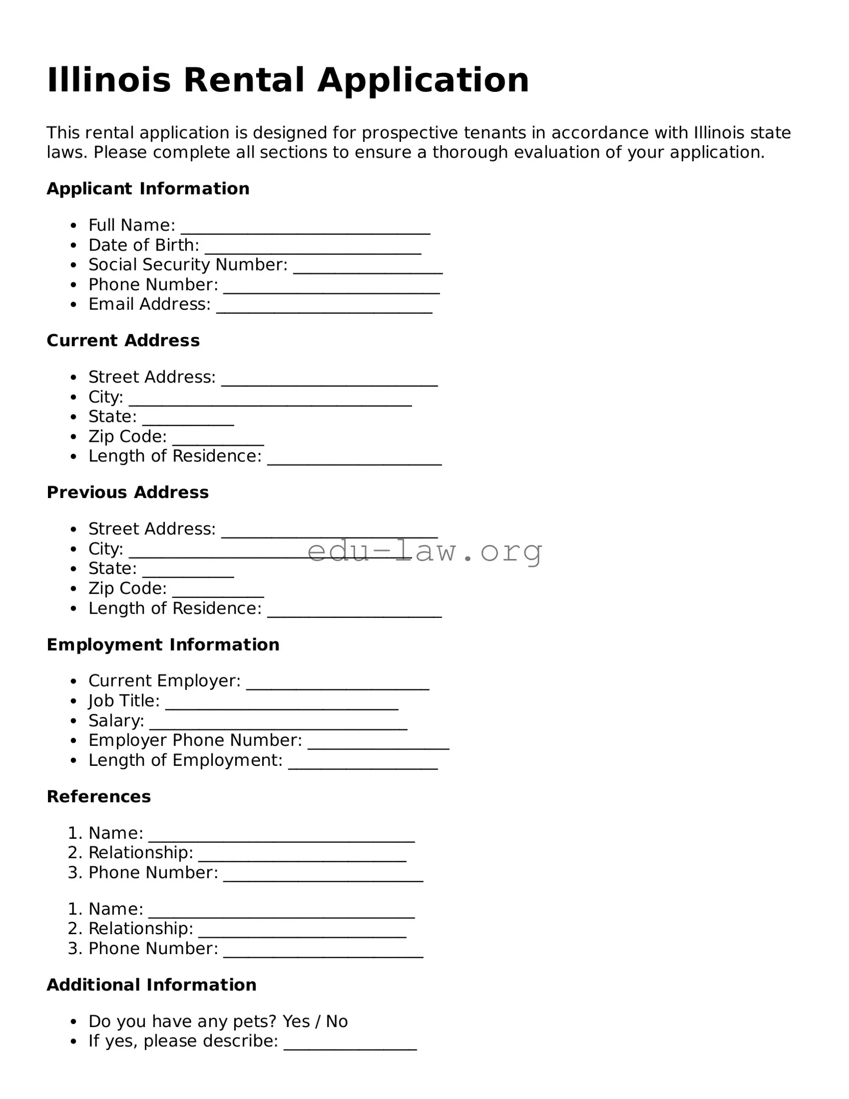Legal  Rental Application Template for Illinois