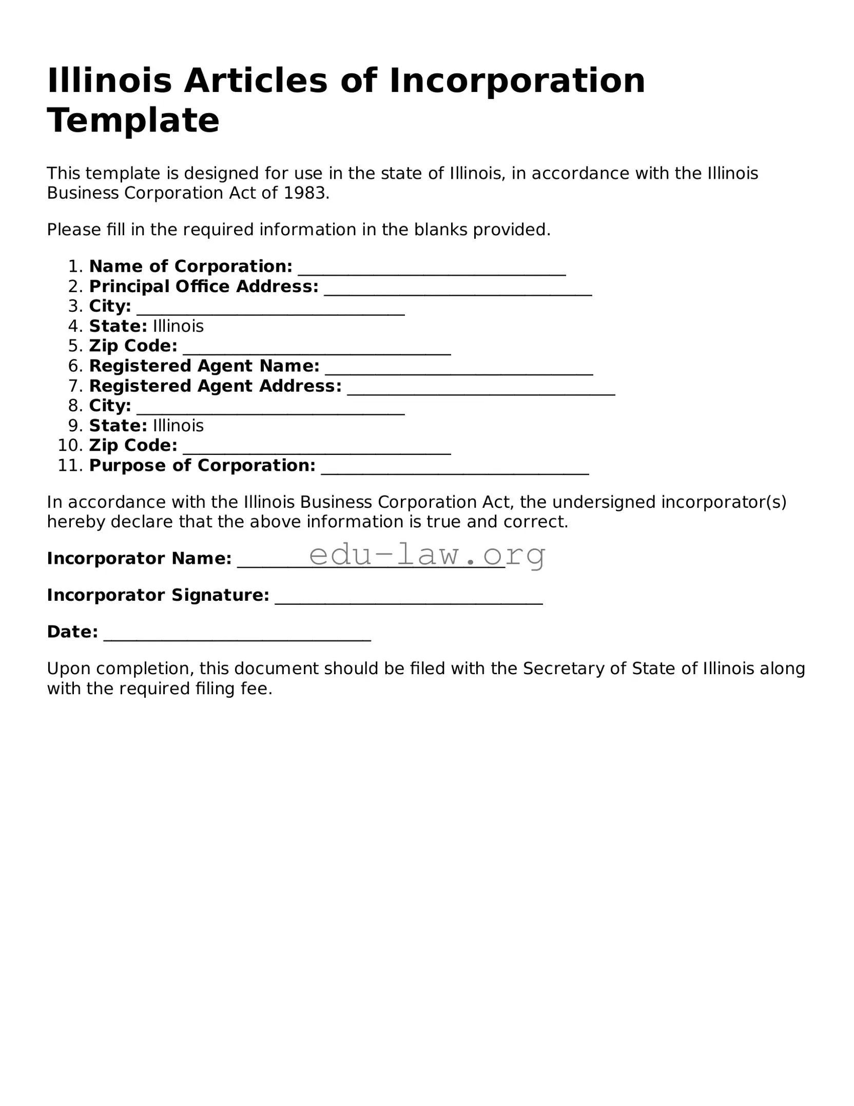 Legal  Articles of Incorporation Template for Illinois