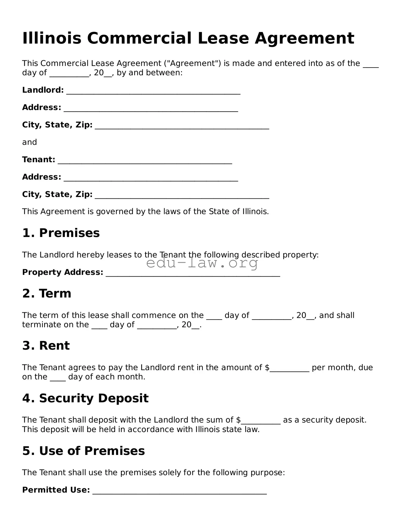 Legal  Commercial Lease Agreement Template for Illinois