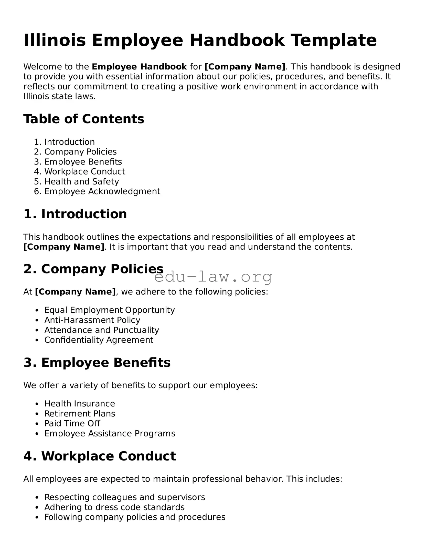 Legal  Employee Handbook Template for Illinois