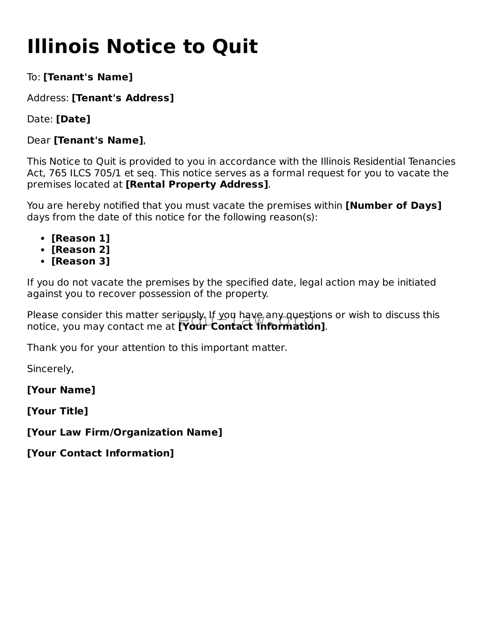 Legal  Notice to Quit Template for Illinois