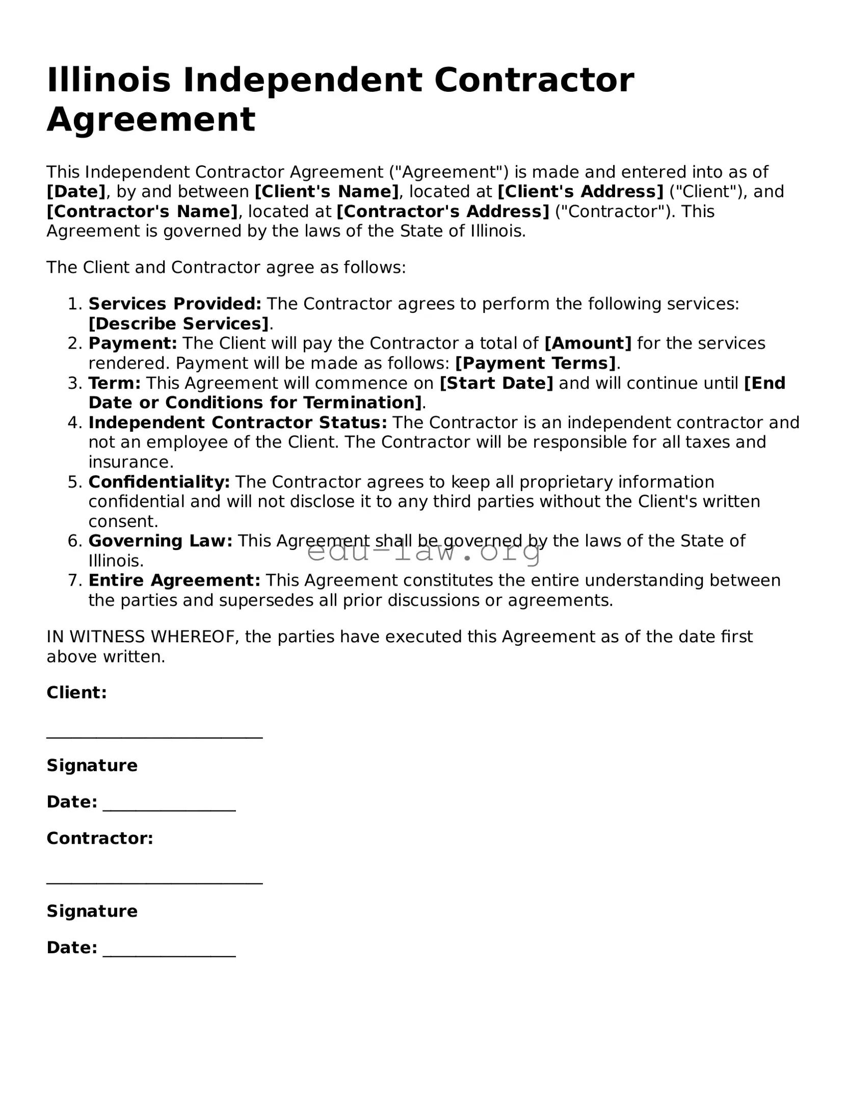 Legal  Independent Contractor Agreement Template for Illinois