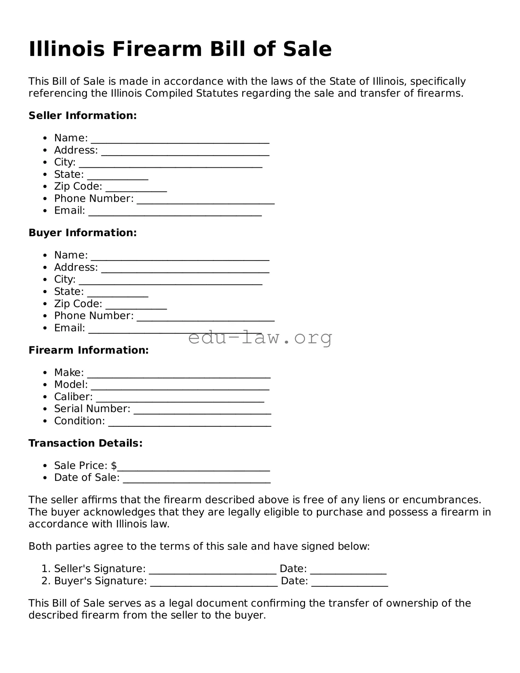 Legal  Firearm Bill of Sale Template for Illinois