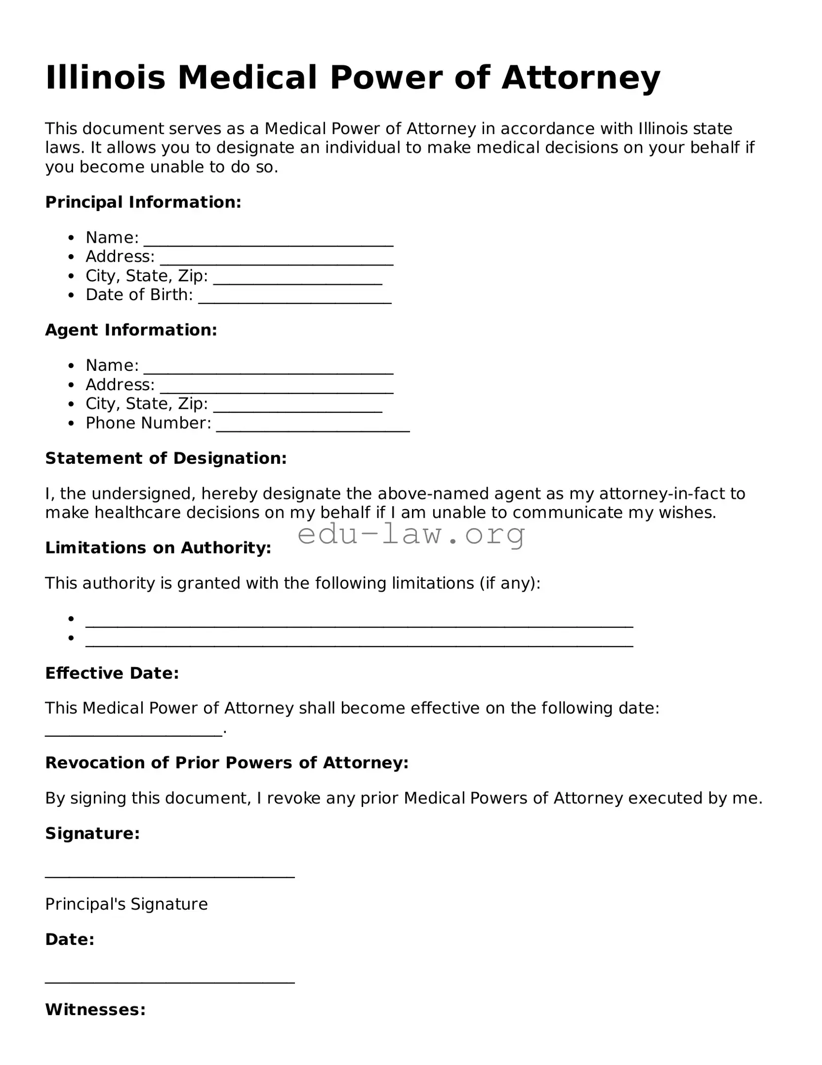 Legal  Medical Power of Attorney Template for Illinois