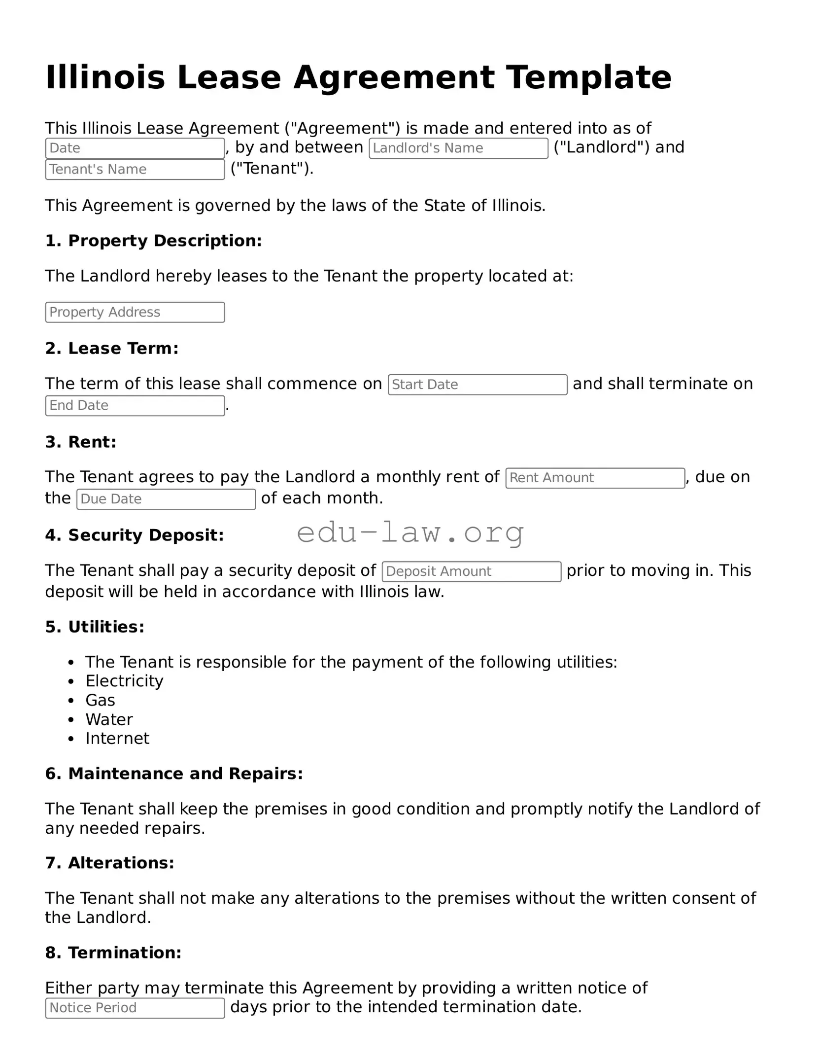 Legal  Lease Agreement Template for Illinois