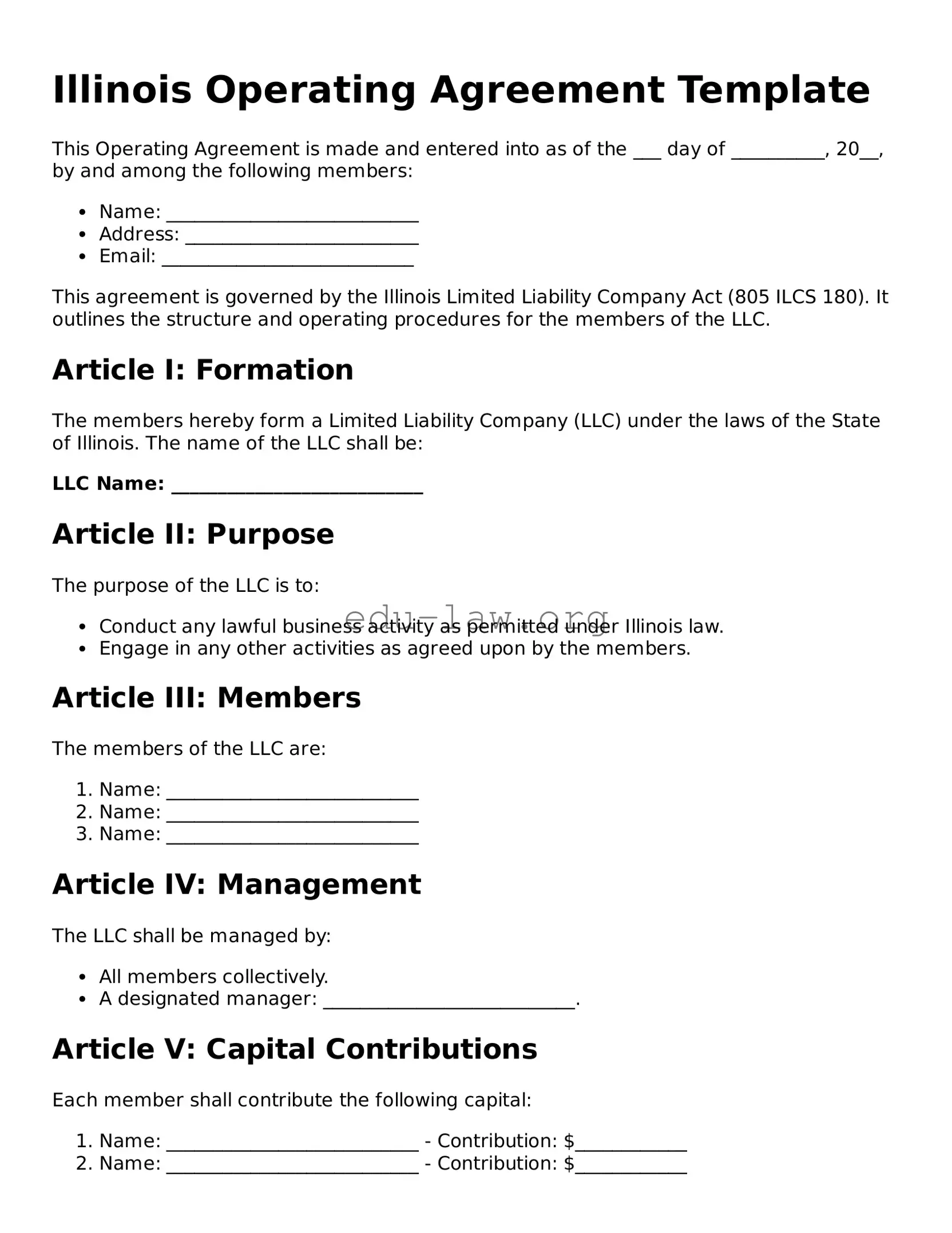 Legal  Operating Agreement Template for Illinois