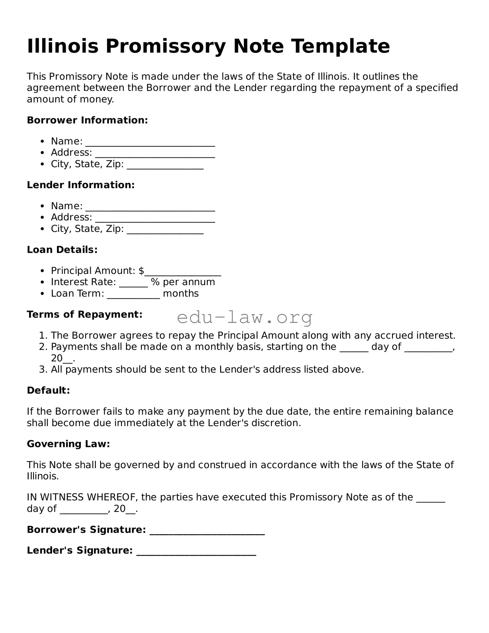 Legal  Promissory Note Template for Illinois
