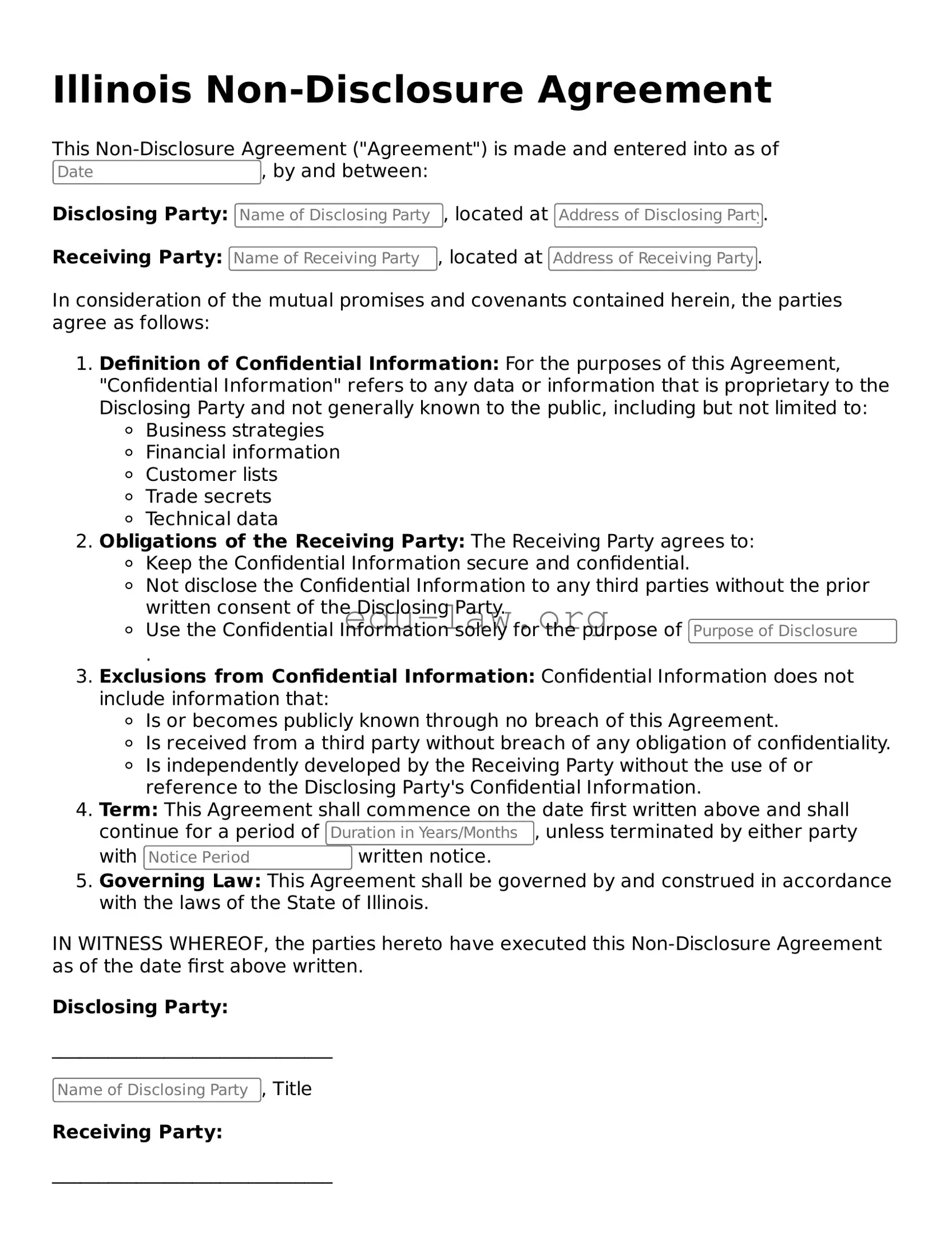 Legal  Non-disclosure Agreement Template for Illinois
