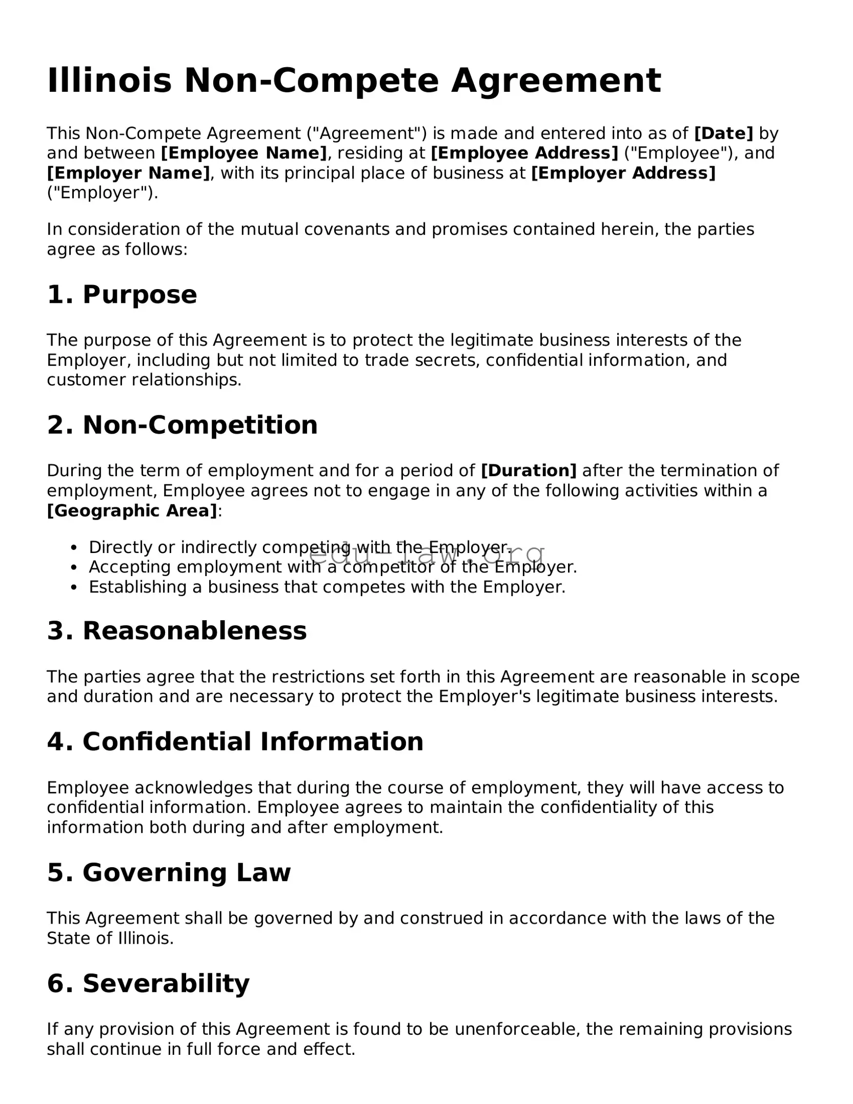 Legal  Non-compete Agreement Template for Illinois