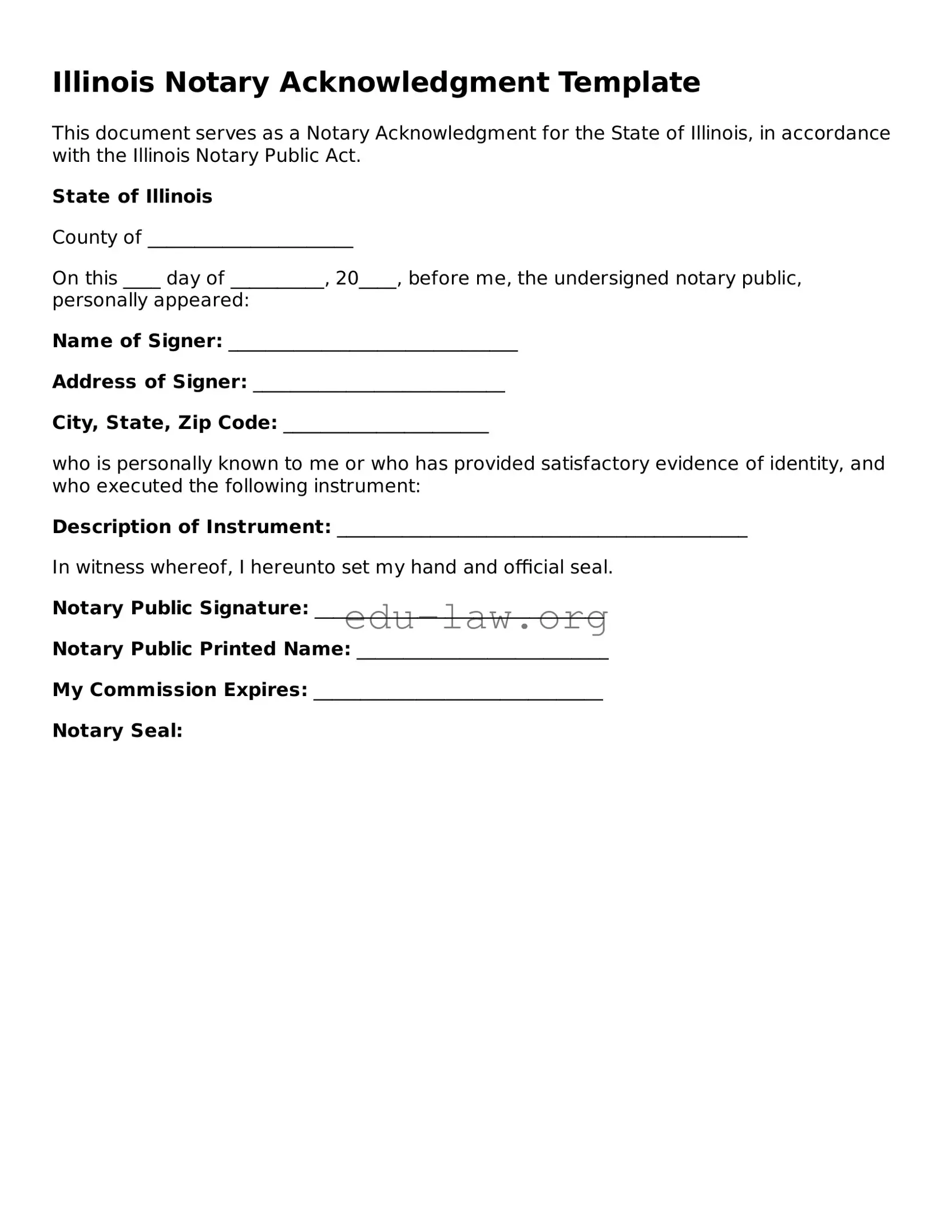 Legal  Notary Acknowledgement Template for Illinois