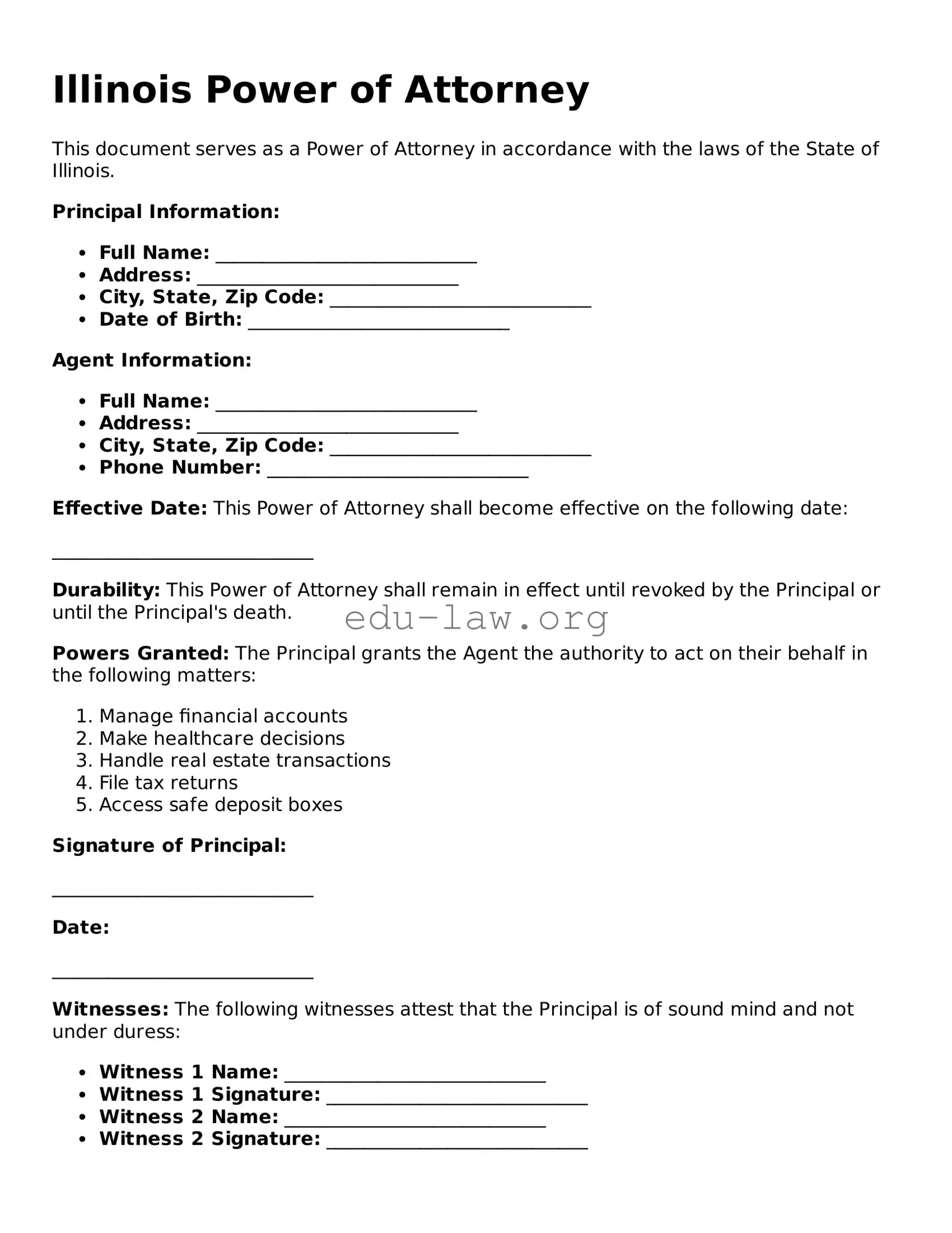 Legal  Power of Attorney Template for Illinois